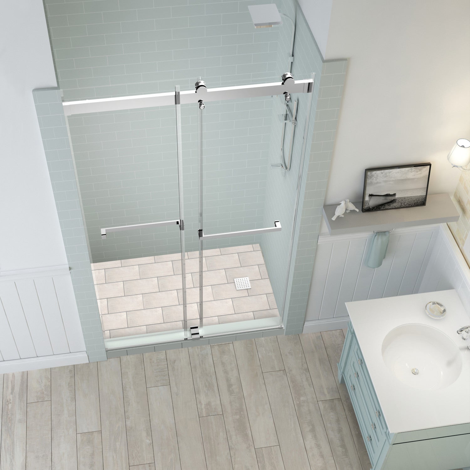 Rivage 44 in. to 48 in. W x 76 in. H Frameless Double-Bypass Sliding Shower Door with Clear Glass in Chrome 2