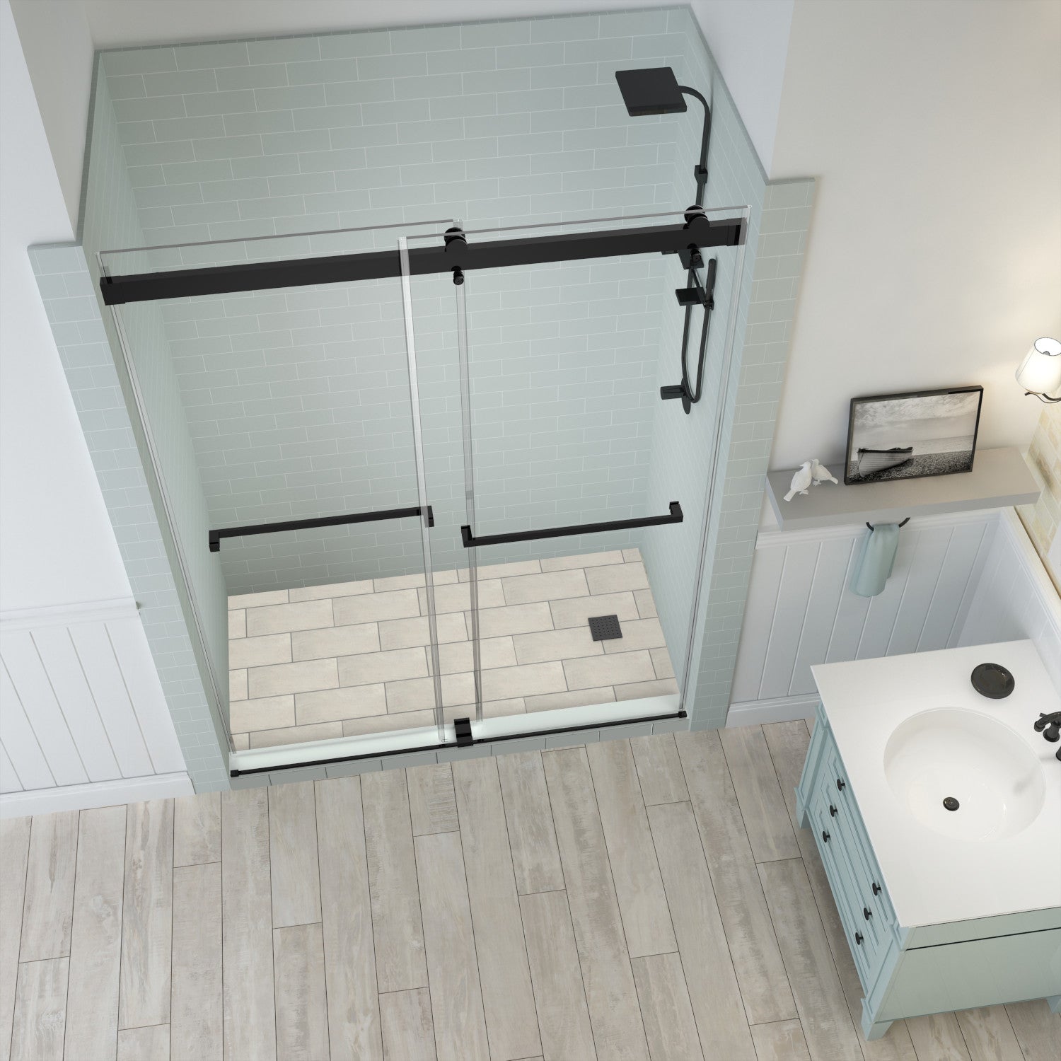 Rivage 56 in. to 60 in. W x 76 in. H Frameless Double-Bypass Sliding Shower Door with Clear Glass in Oil Rubbed Bronze 2