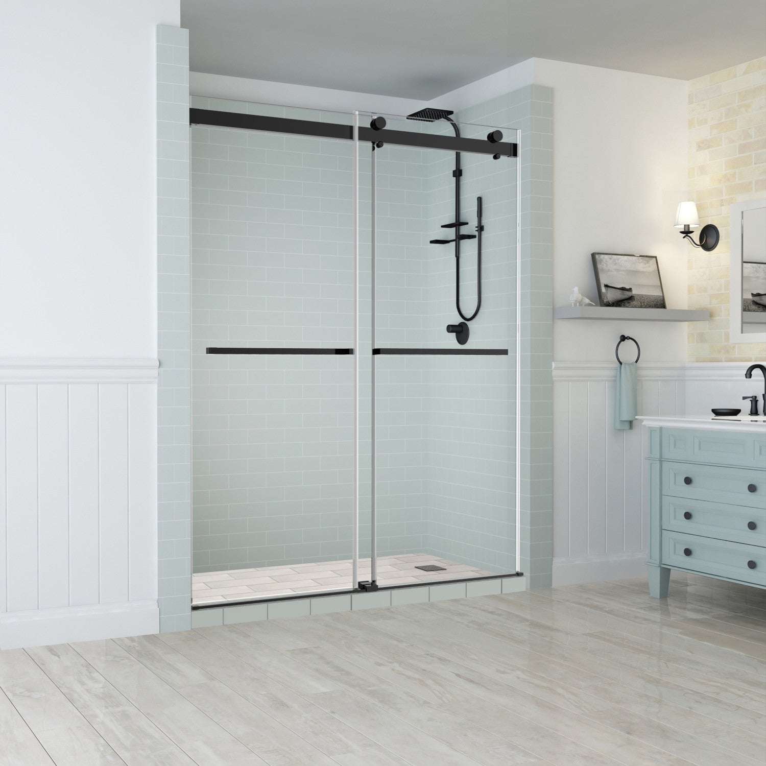 Rivage 56 in. to 60 in. W x 76 in. H Frameless Double-Bypass Sliding Shower Door with Clear Glass in Oil Rubbed Bronze 1