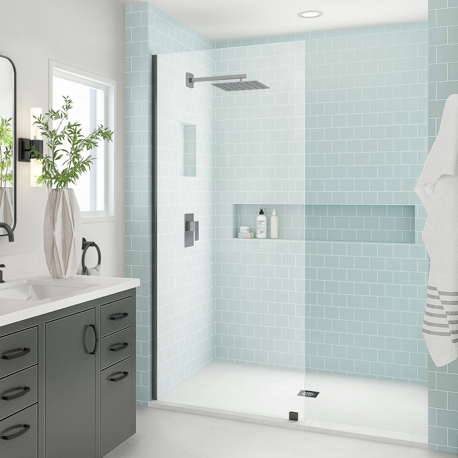 Elyse XL 30 in. W x 80 in. H Fixed Frameless Shower Door with