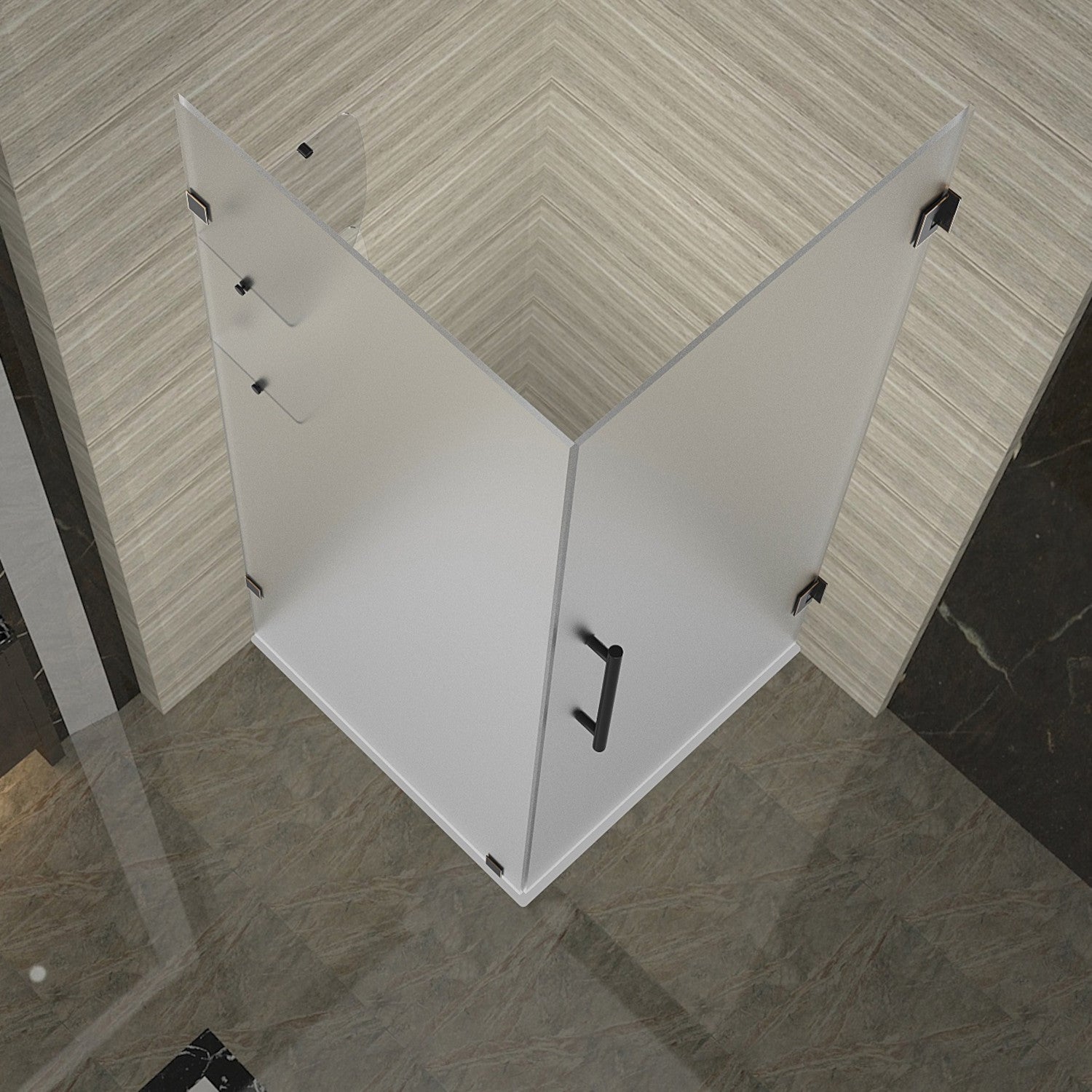 Aquadica GS 34 in. W x 34 in. D x 72 in. H Frameless Hinged Shower Enclosure with Frosted Glass and Glass Shelves in Oil Rubbed Bronze 2