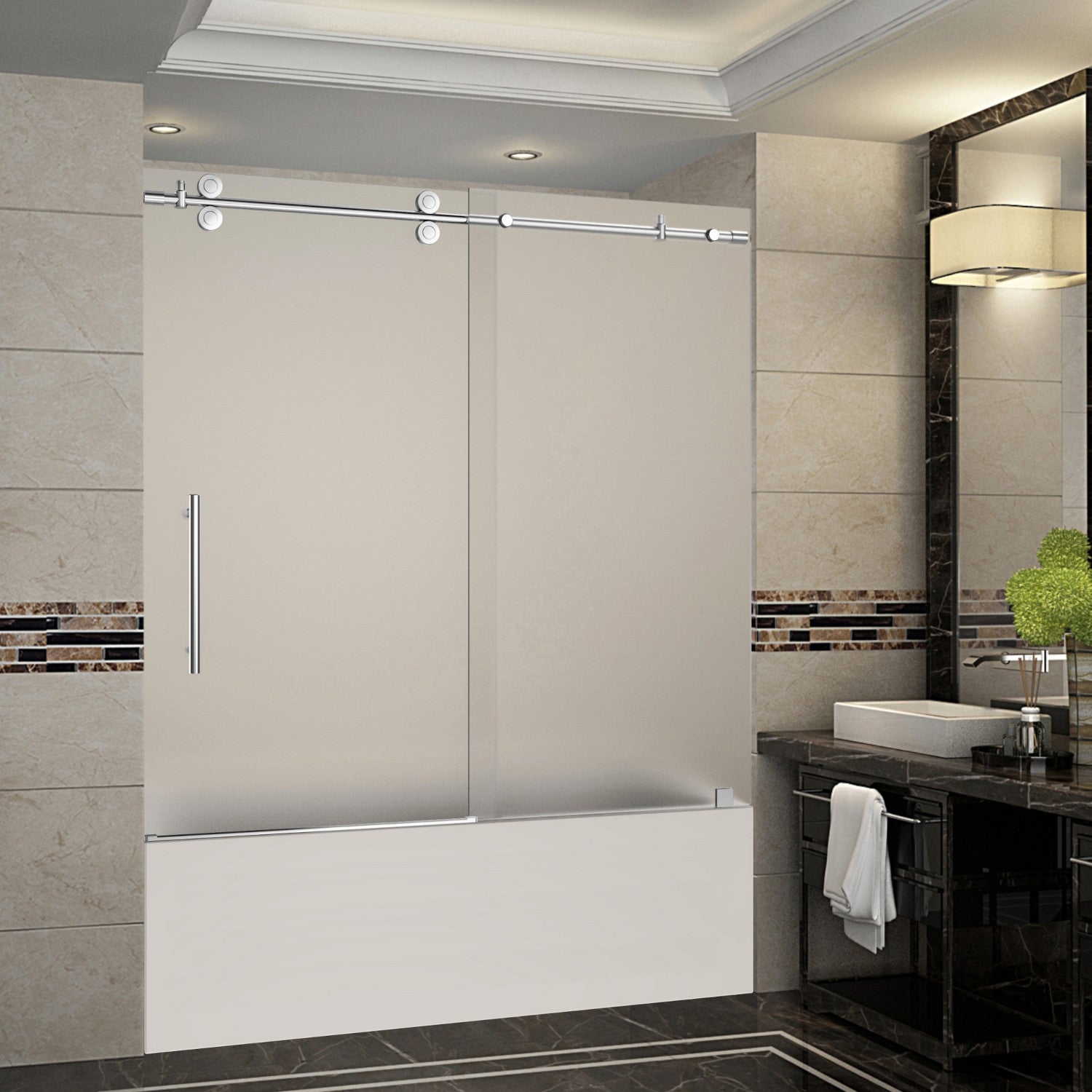 Langham 56 in. to 60 in. W x 60 in. H Frameless Sliding Tub Door