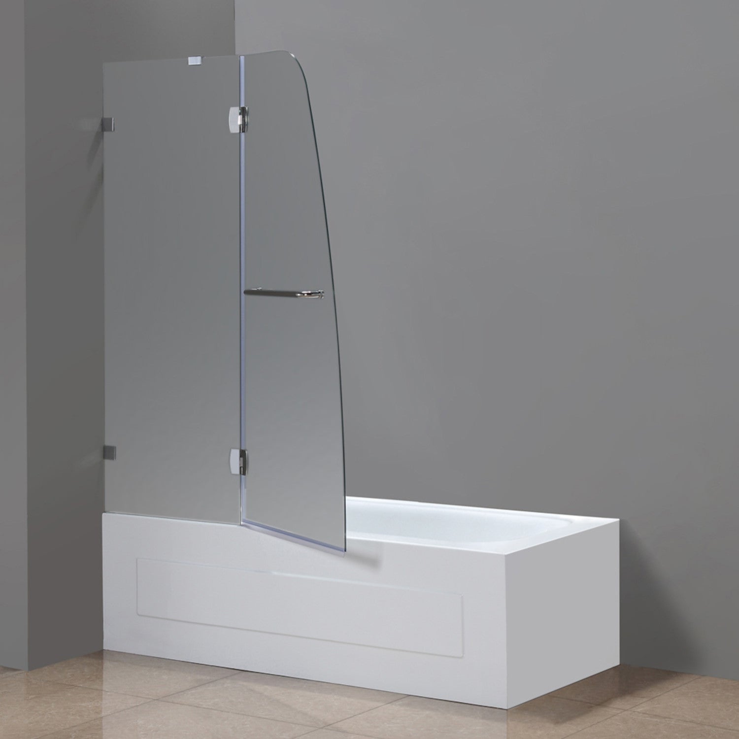 Soleil 48 in. W x 58 in. H Frameless Hinged Tub Door with Frosted Glass in Chrome 2