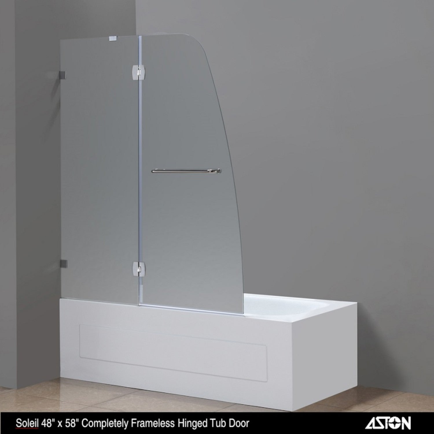 Soleil 48 in. W x 58 in. H Frameless Hinged Tub Door with Frosted Glass in Chrome 1