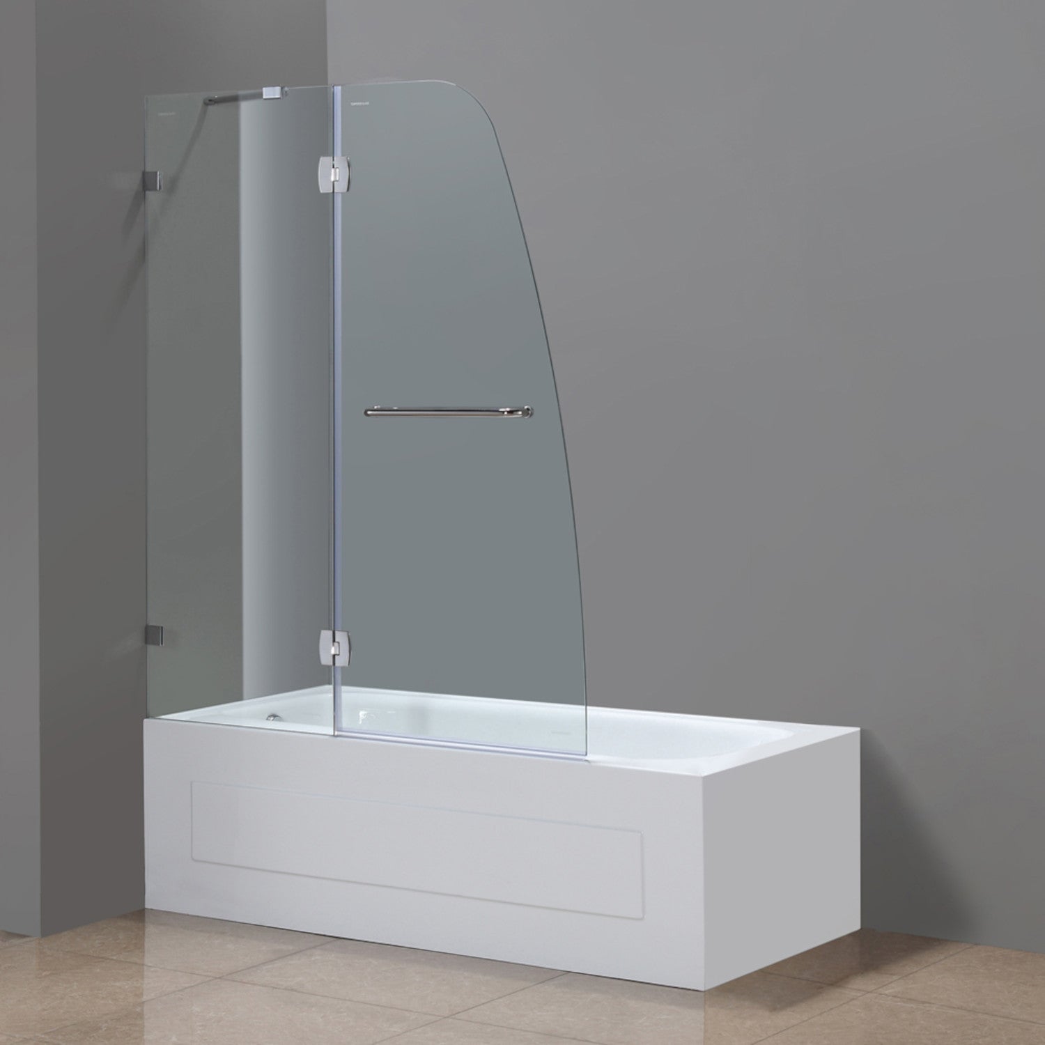 Soleil 48 in. W x 58 in. H Frameless Hinged Tub Door with Clear Glass in Chrome 1
