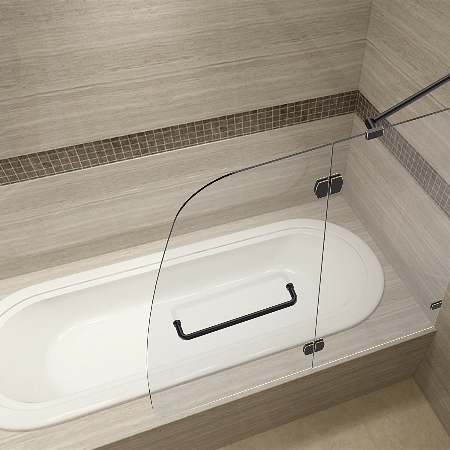 Soleil 48 in. W x 58 in. H Frameless Hinged Tub Door with Clear Glass in Oil Rubbed Bronze 2