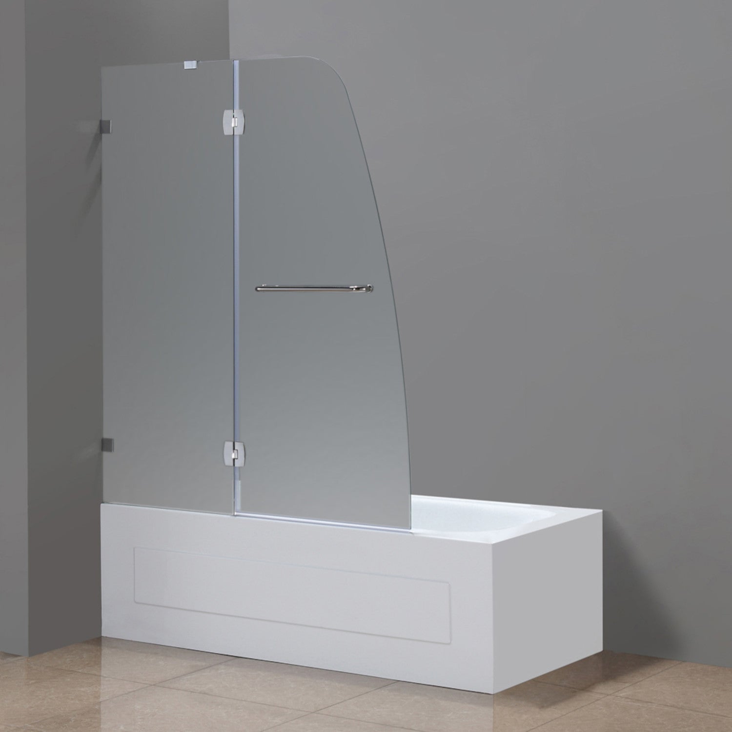 Soleil 48 in. W x 58 in. H Frameless Hinged Tub Door with Frosted Glass in Stainless Steel 1