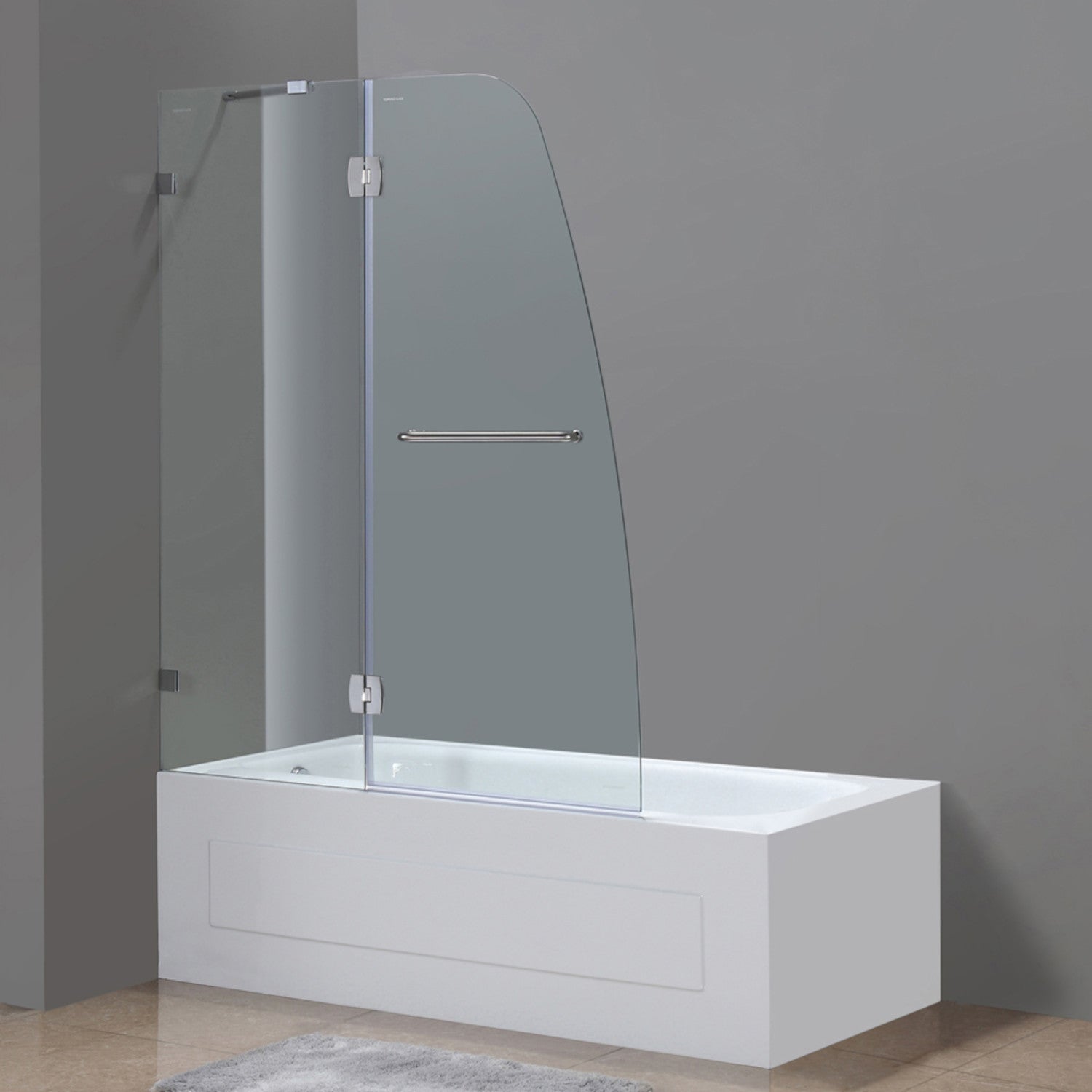 Soleil 48 in. W x 58 in. H Frameless Hinged Tub Door with Clear Glass in Stainless Steel 1