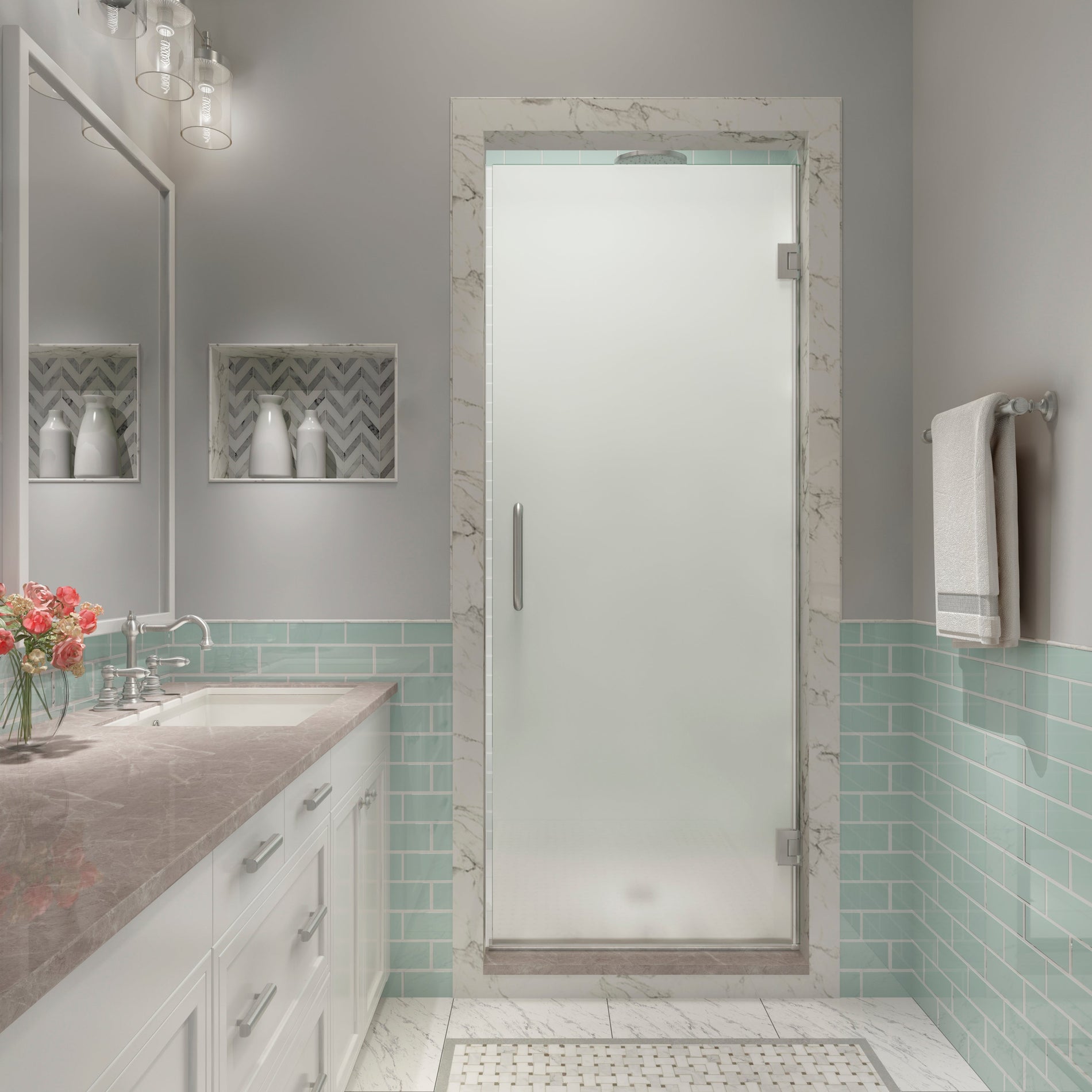 Frosted Glass Swinging Shower Door 
