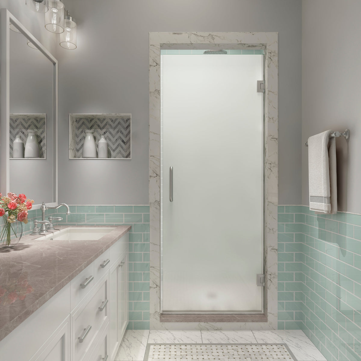 Frosted Glass Swinging Shower Door 