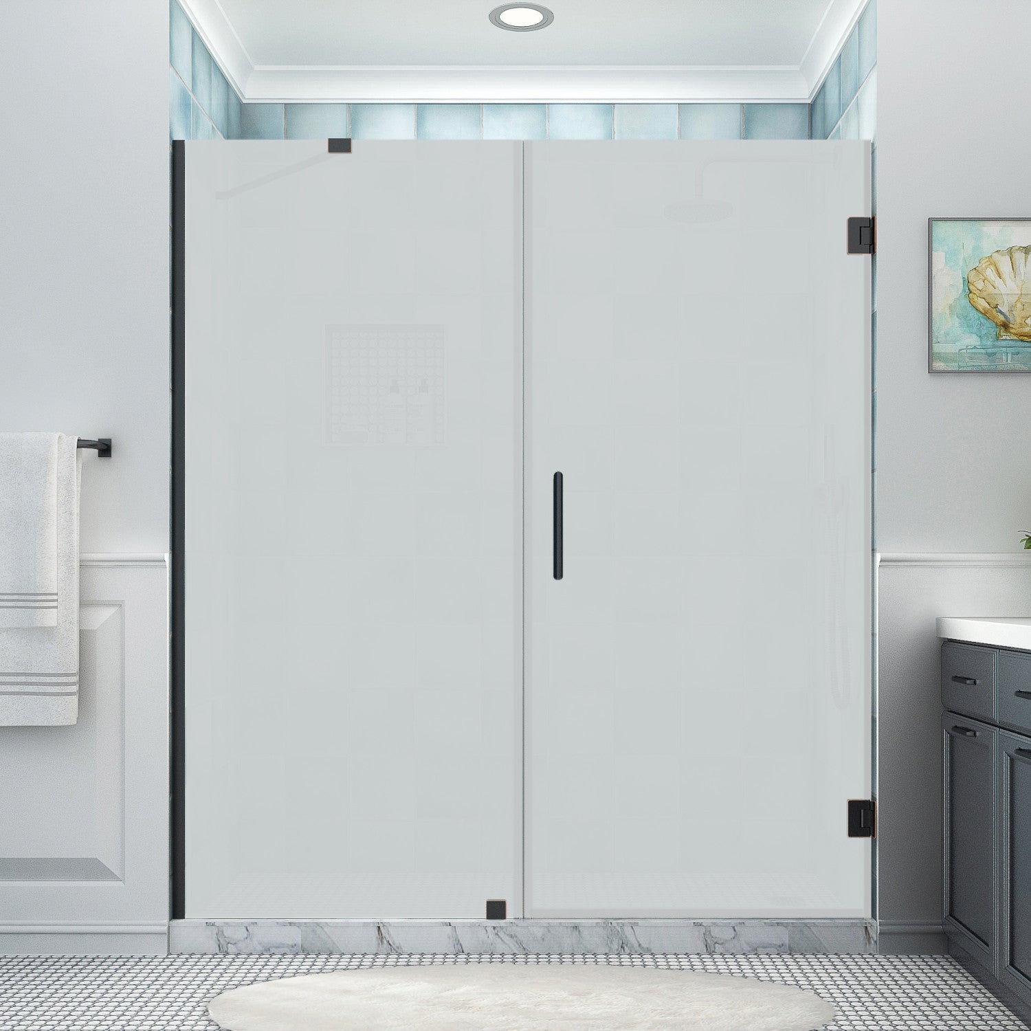 Hinged Shower Door with Frosted Glass From Aston Bath