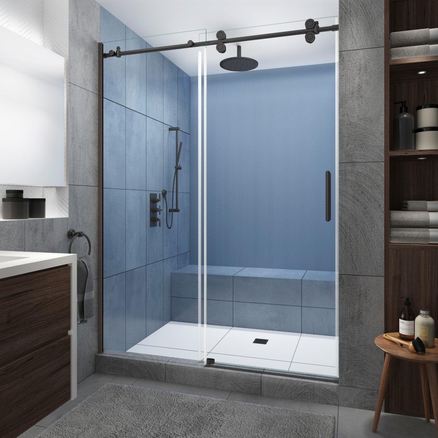 Luxury Shower Door with Black Hardware