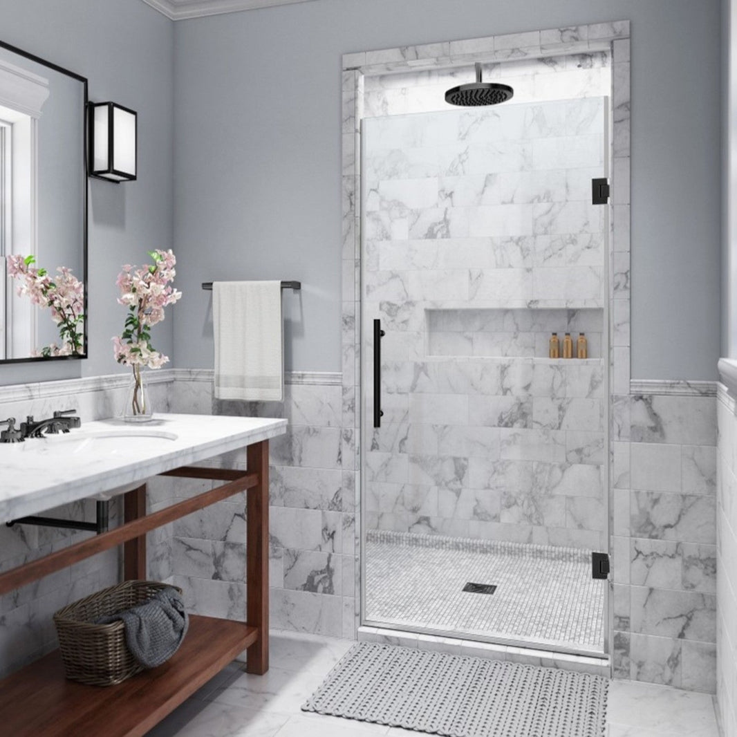 Hinged Frameless Glass Door with Black Hardware