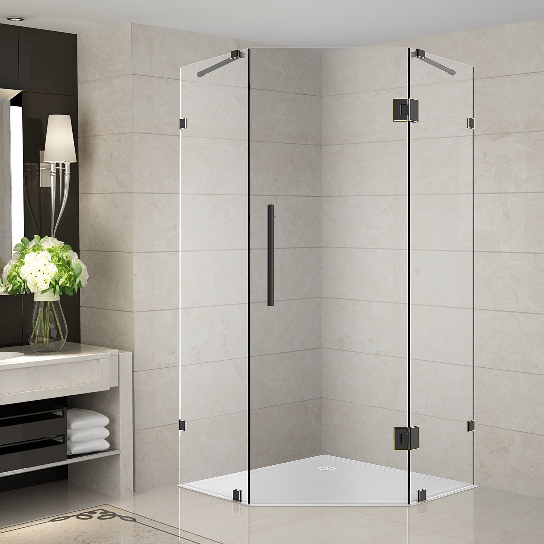 Corner Shower Enclosure with a Swing Door