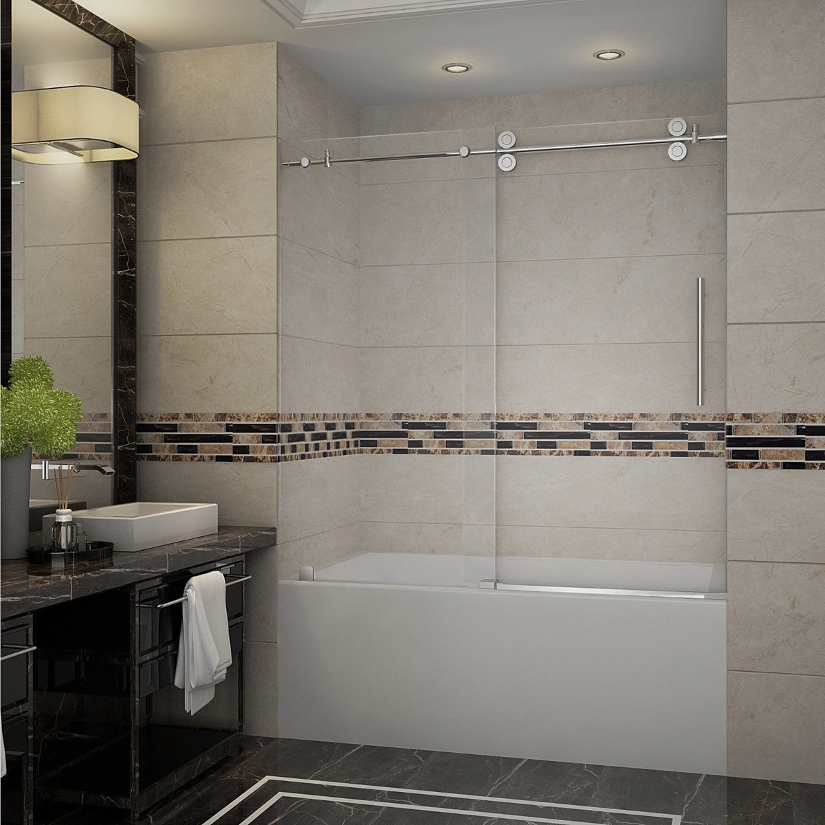 Sliding Bathtub Door with Chrome Finishes