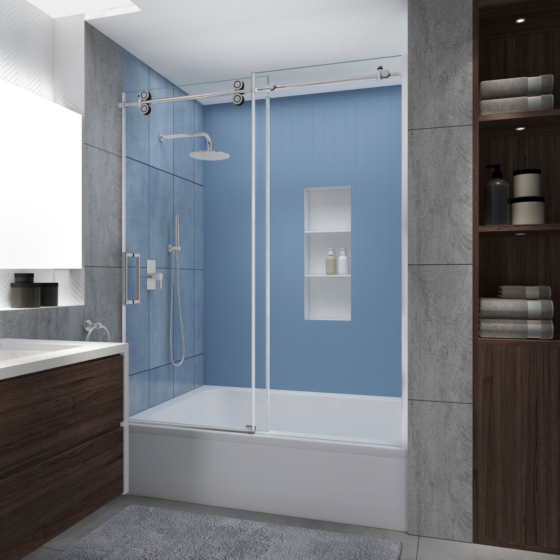 Aston Bath's Premium Glass Shower Door in a Bathroom