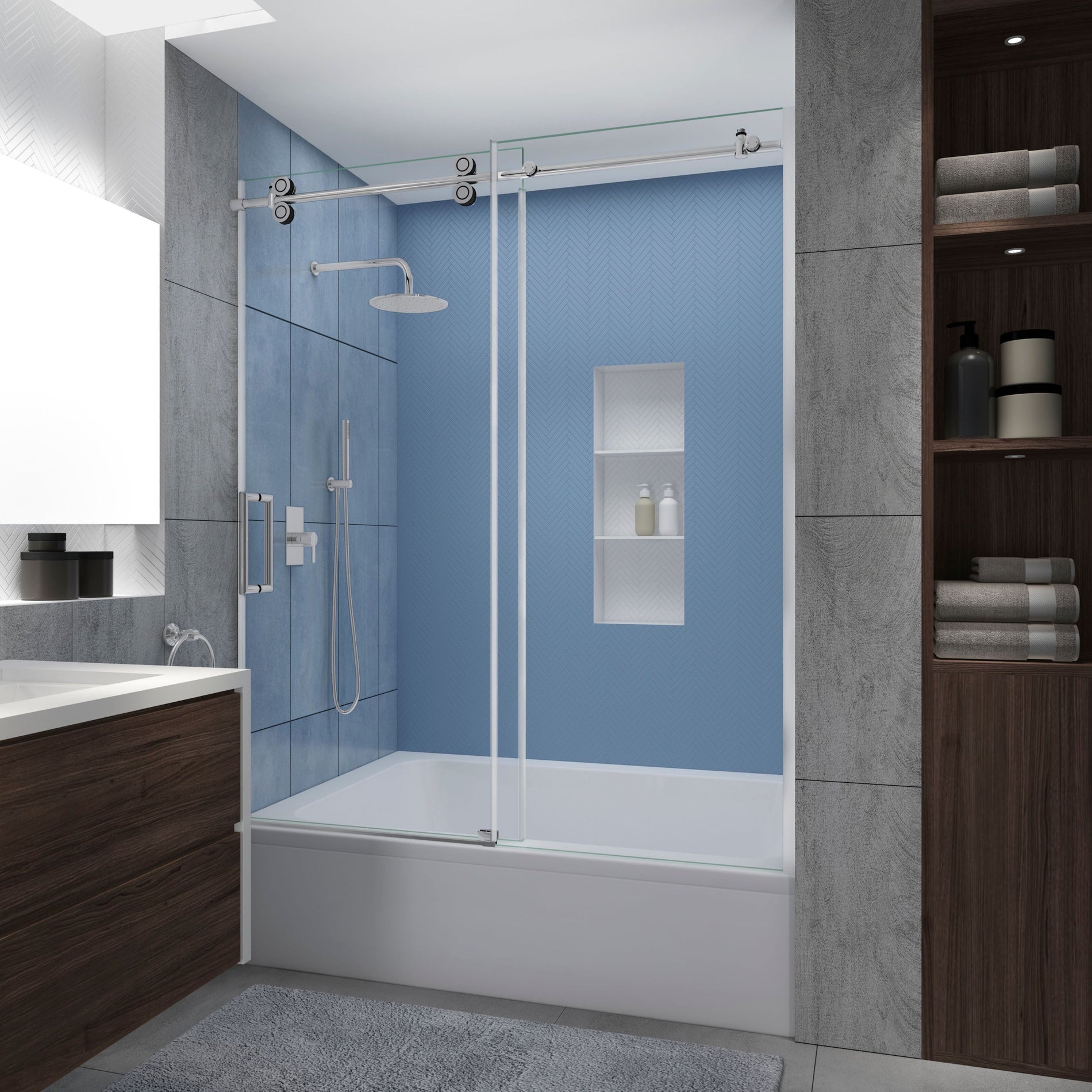 Aston Bath's Premium Glass Shower Door in a Bathroom