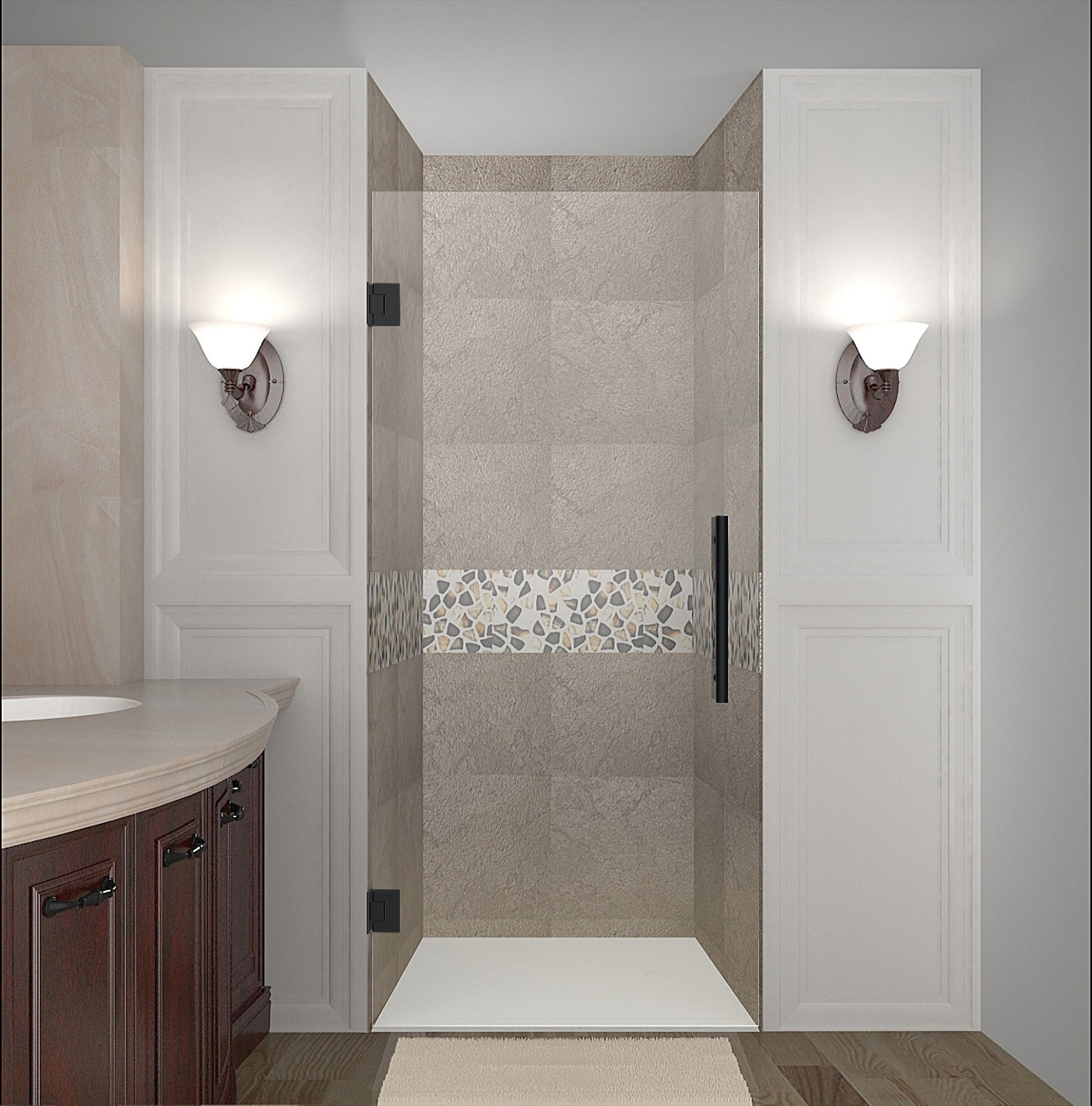 Shower with a Frameless Hinged Glass Door