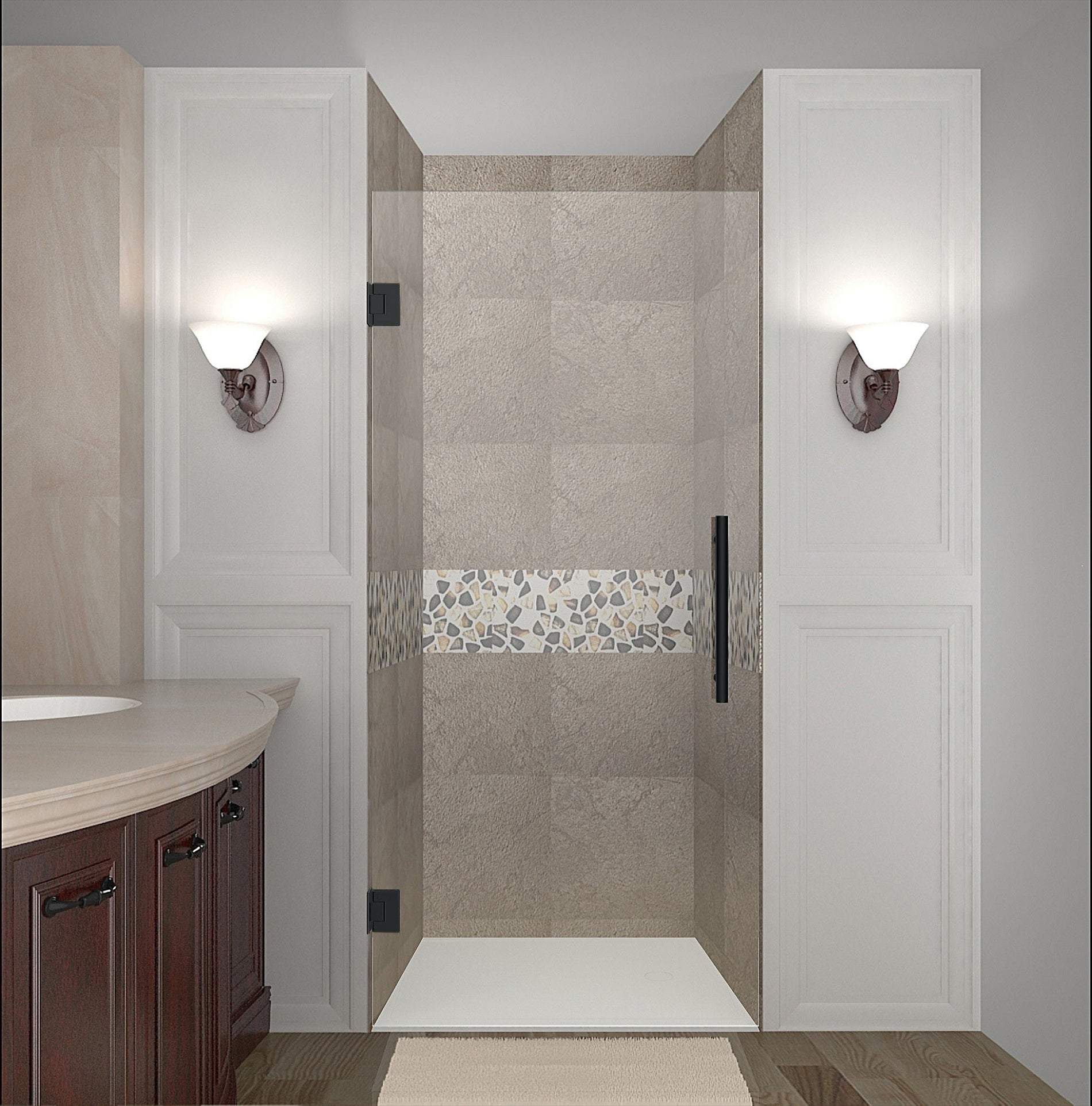 Shower with a Frameless Hinged Glass Door