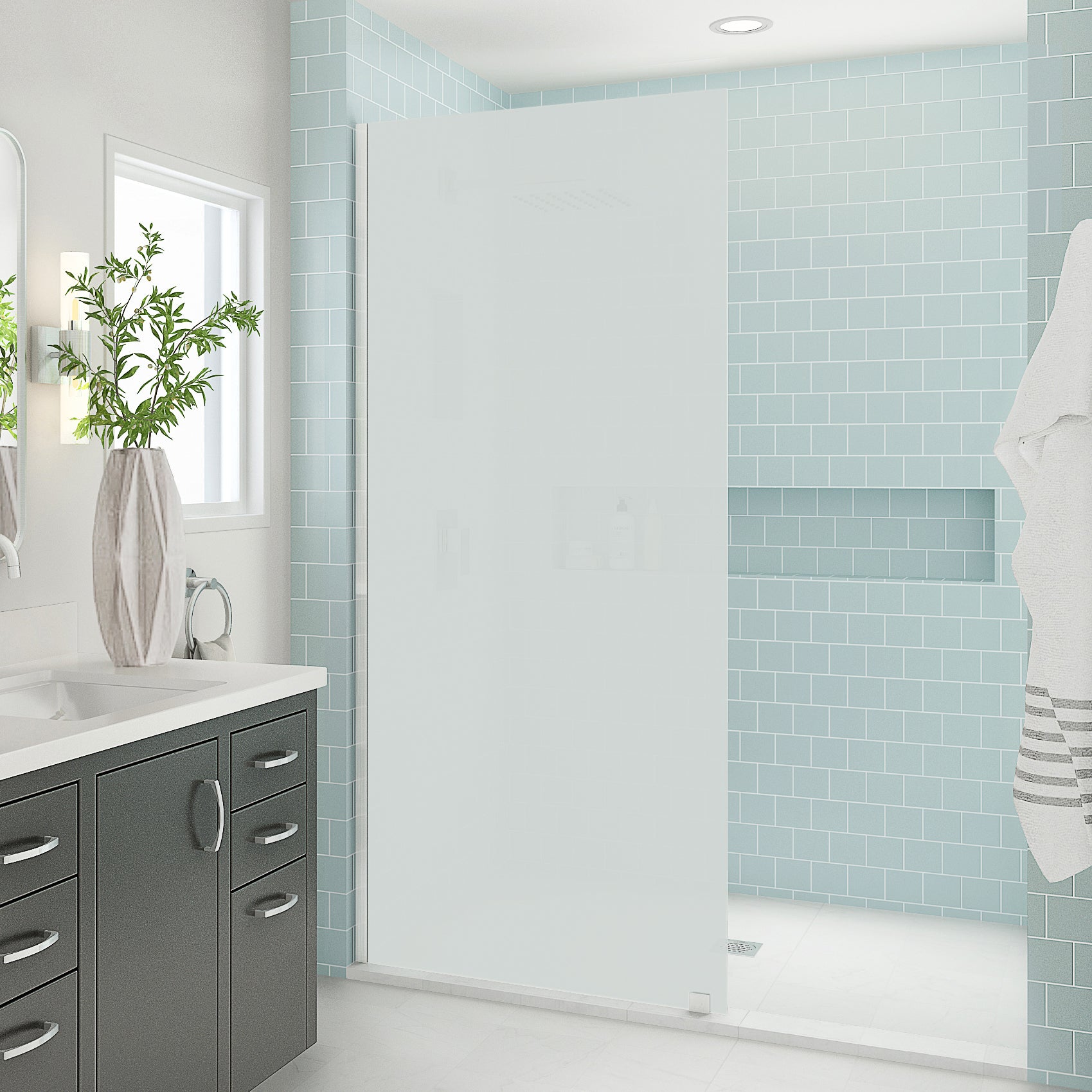 Shower with a Glass Panel