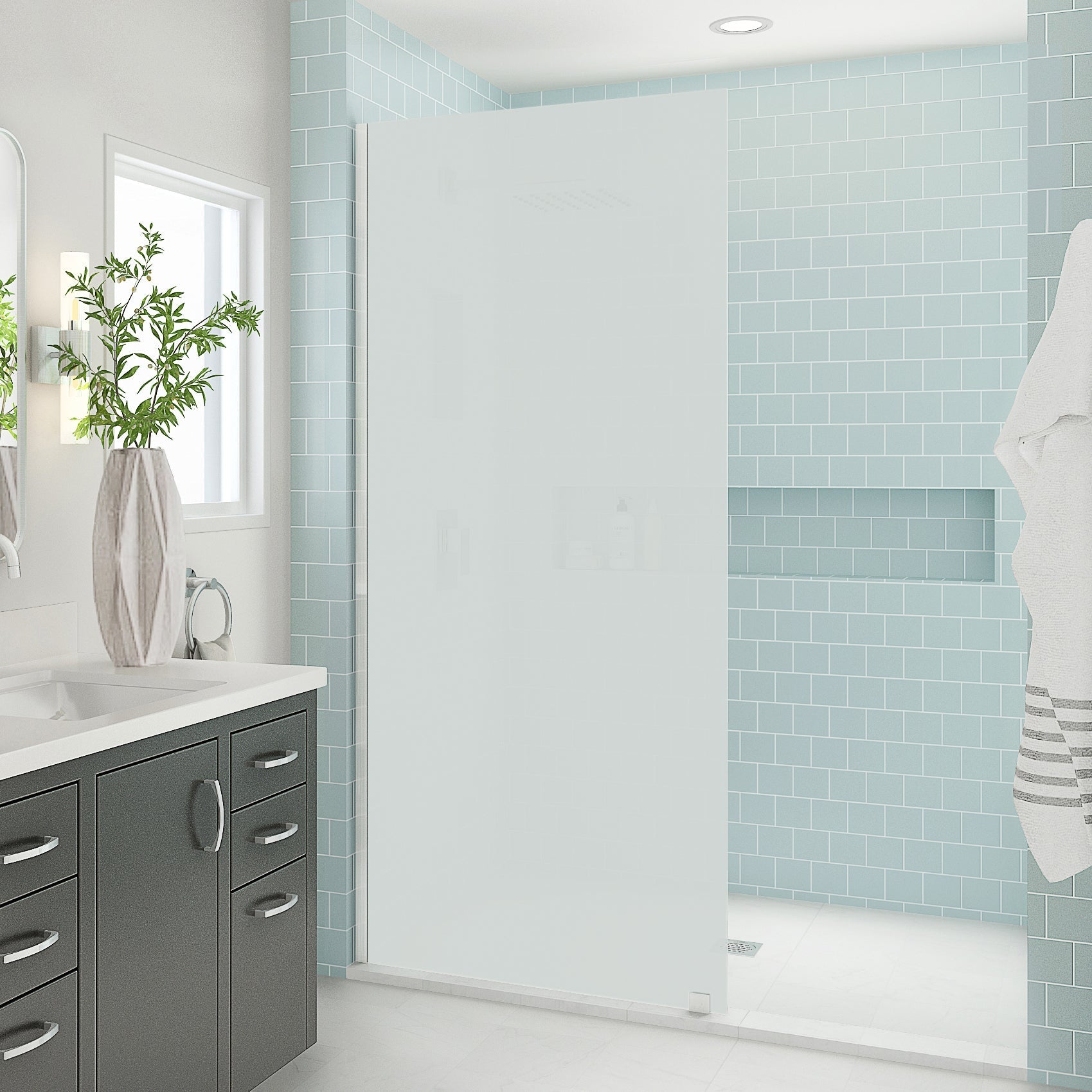 Shower with a Glass Panel