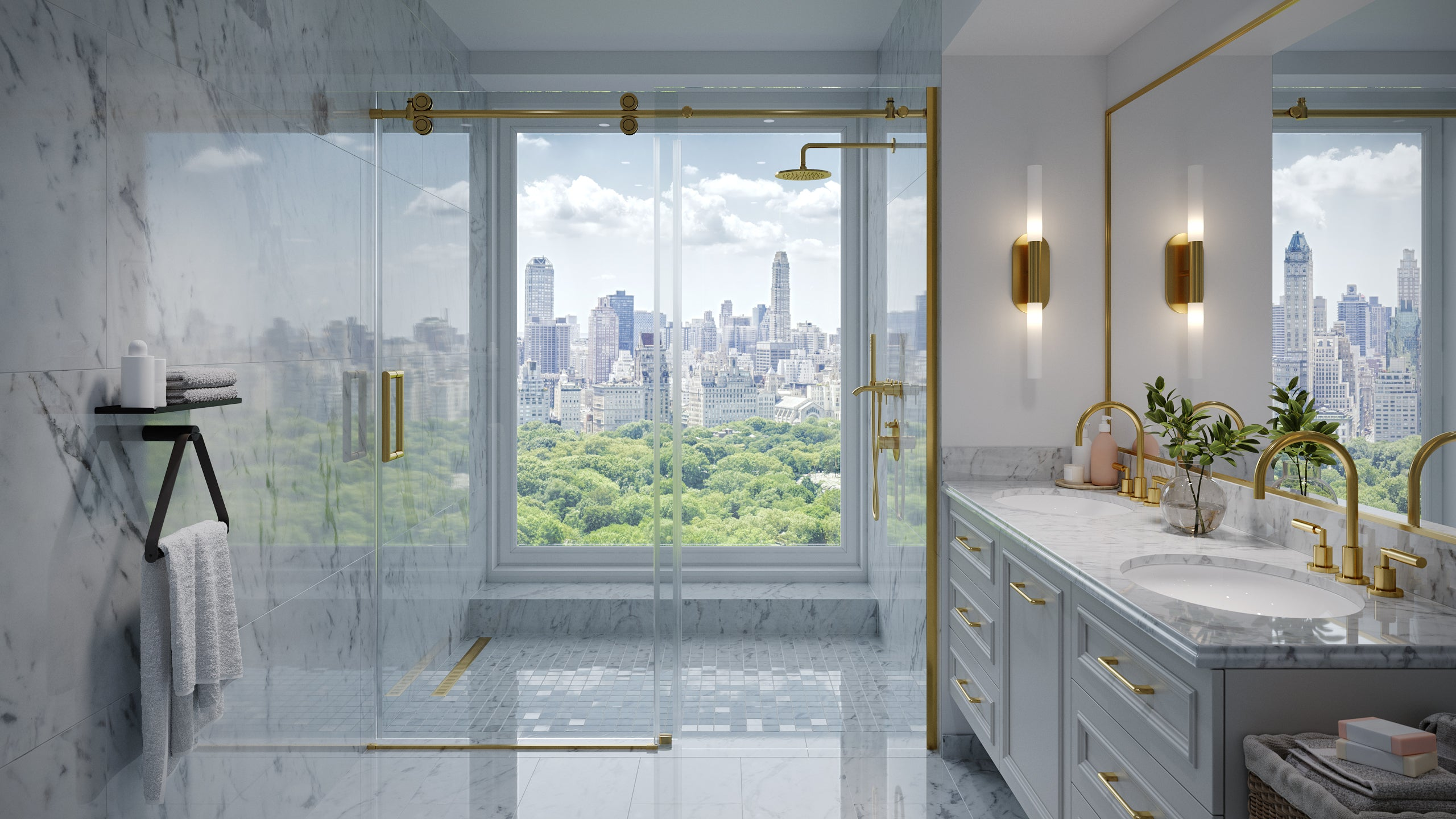 Spacious Shower with Sliding Doors