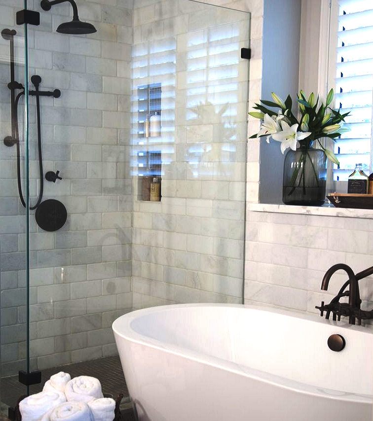 Tub and Modern Shower Enclosure