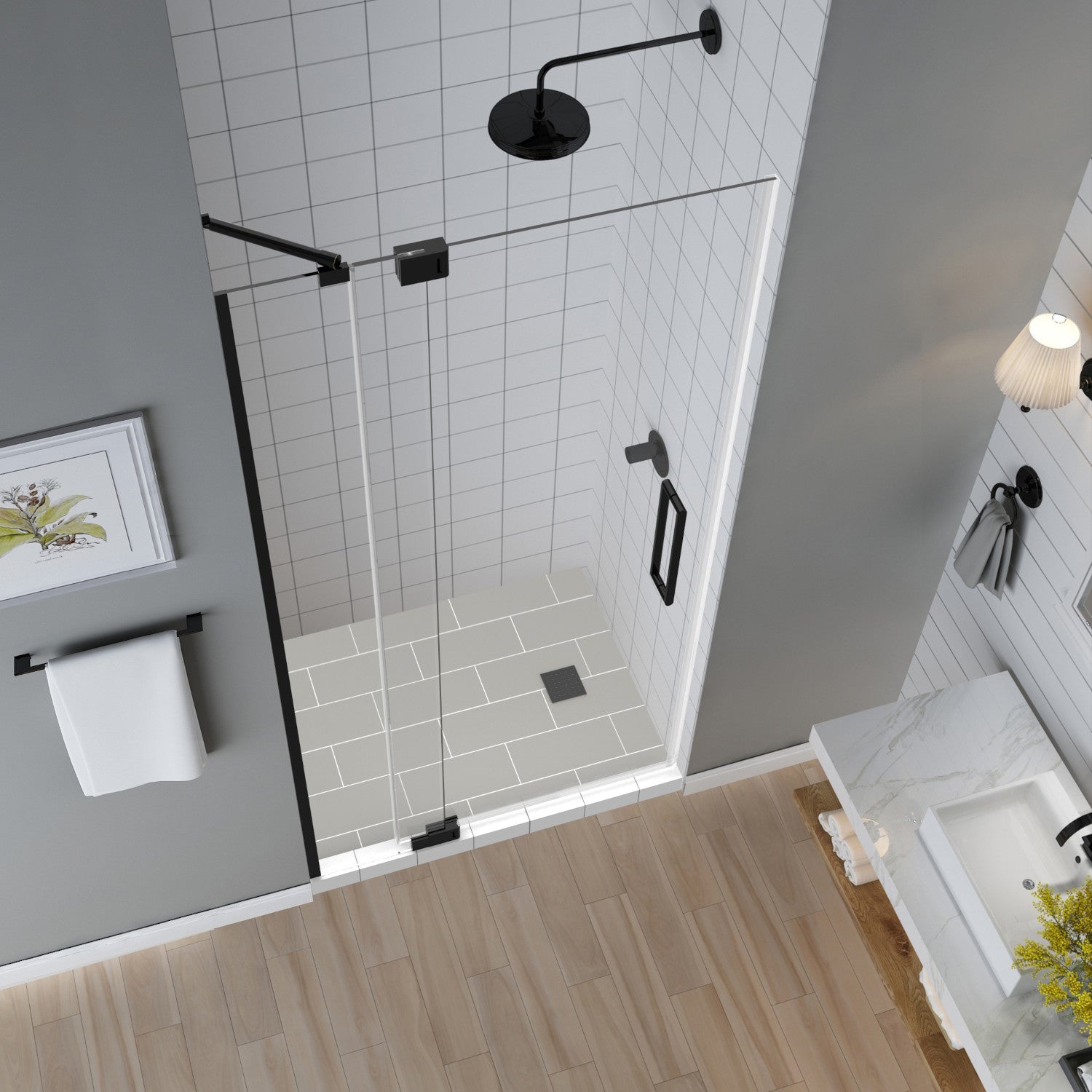 Madox 31 in. to 36 in. W x 74.875 in. H Frameless Pivot Shower Door with Clear Glass in Oil Rubbed Bronze 2