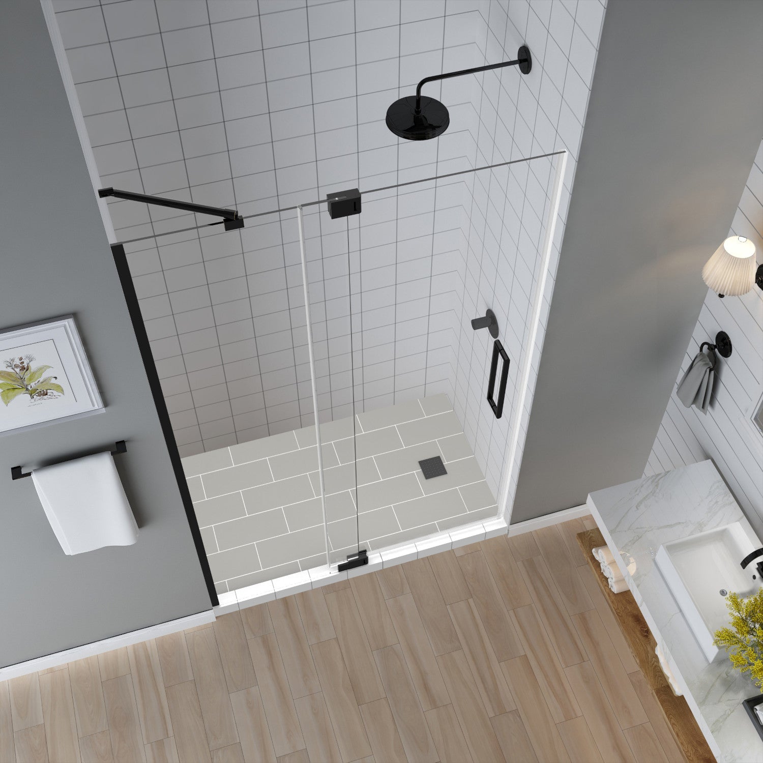 Madox 48 in. to 54 in. W x 74.875 in. H Frameless Pivot Shower Door with Clear Glass in Oil Rubbed Bronze 2