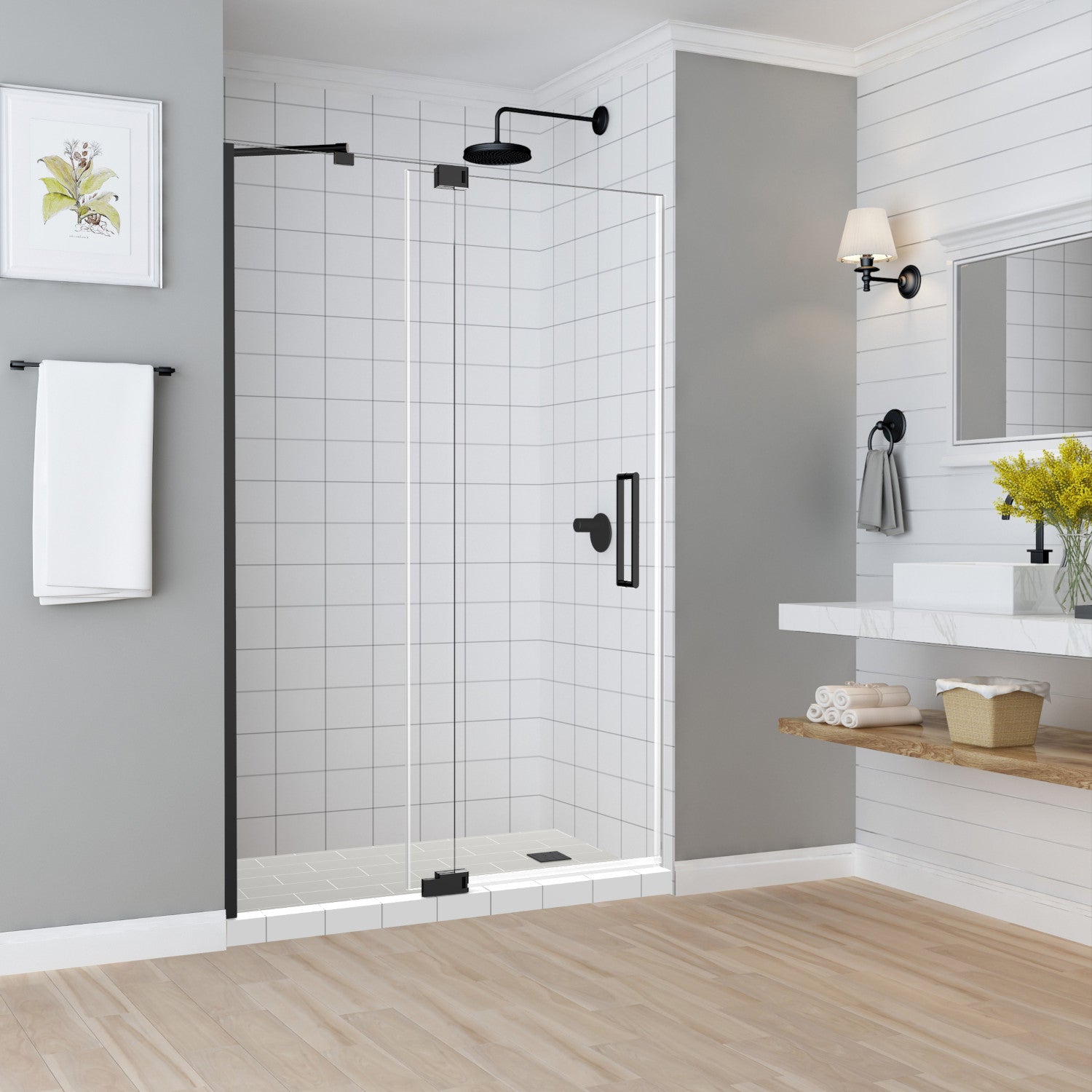 Madox 54 in. to 60 in. W x 74.875 in. H Frameless Pivot Shower Door with Clear Glass in Oil Rubbed Bronze 1