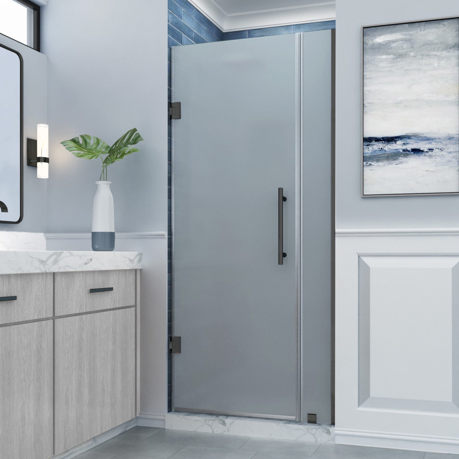 Belmore 27.25 in. to 28.25 in. W x 72 in. H Frameless Hinged Shower ...