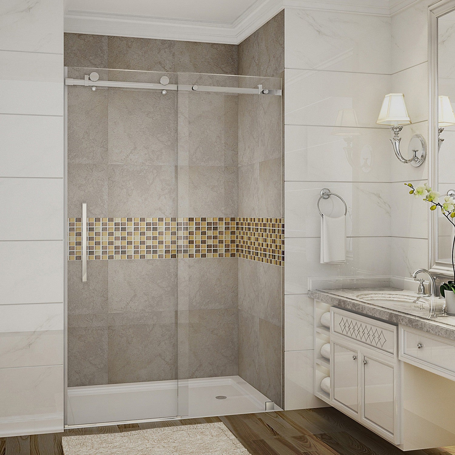 Moselle 44 in. to 48 in. W x 75 in. H Frameless Sliding Shower Door with Clear Glass in Chrome 1