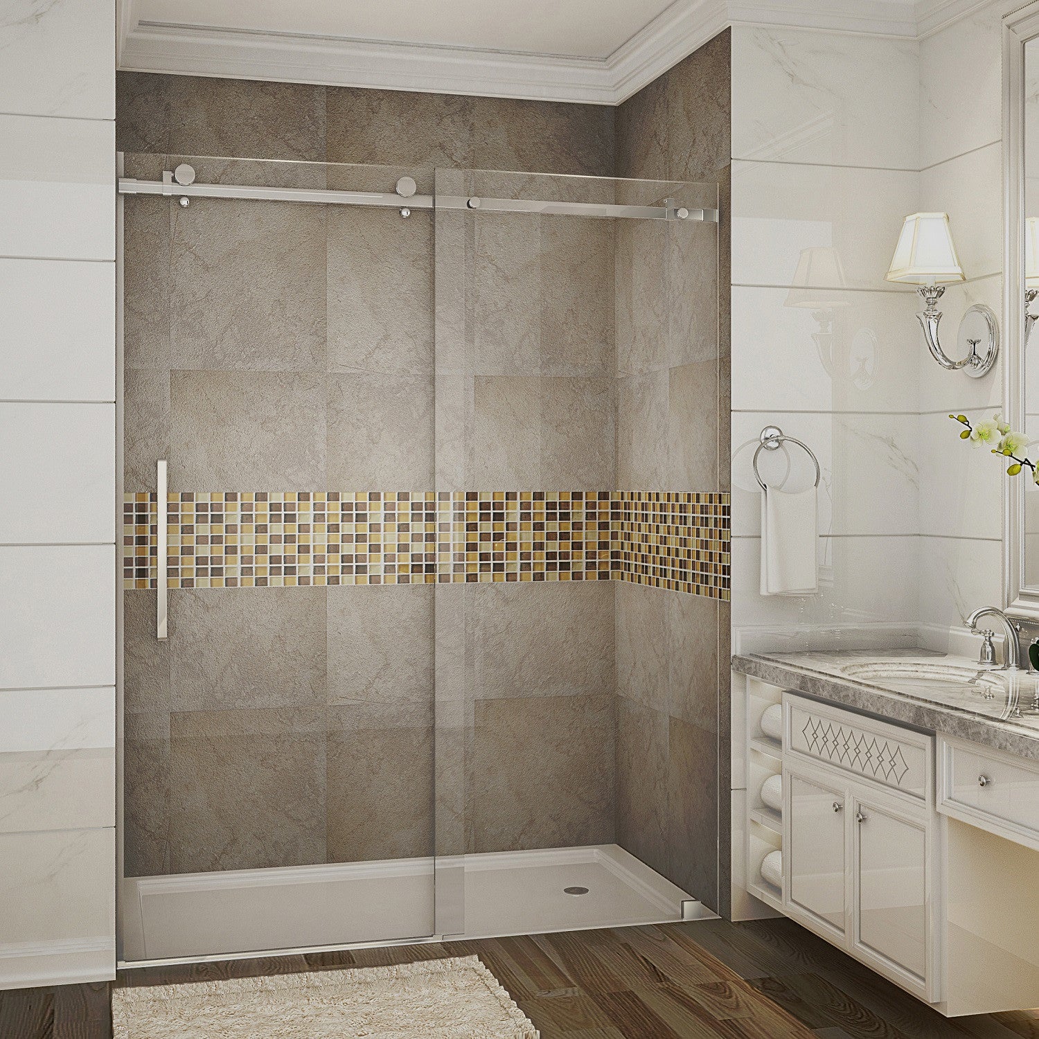 Moselle 56 in. to 60 in. W x 75 in. H Frameless Sliding Shower Door with Clear Glass in Chrome 1