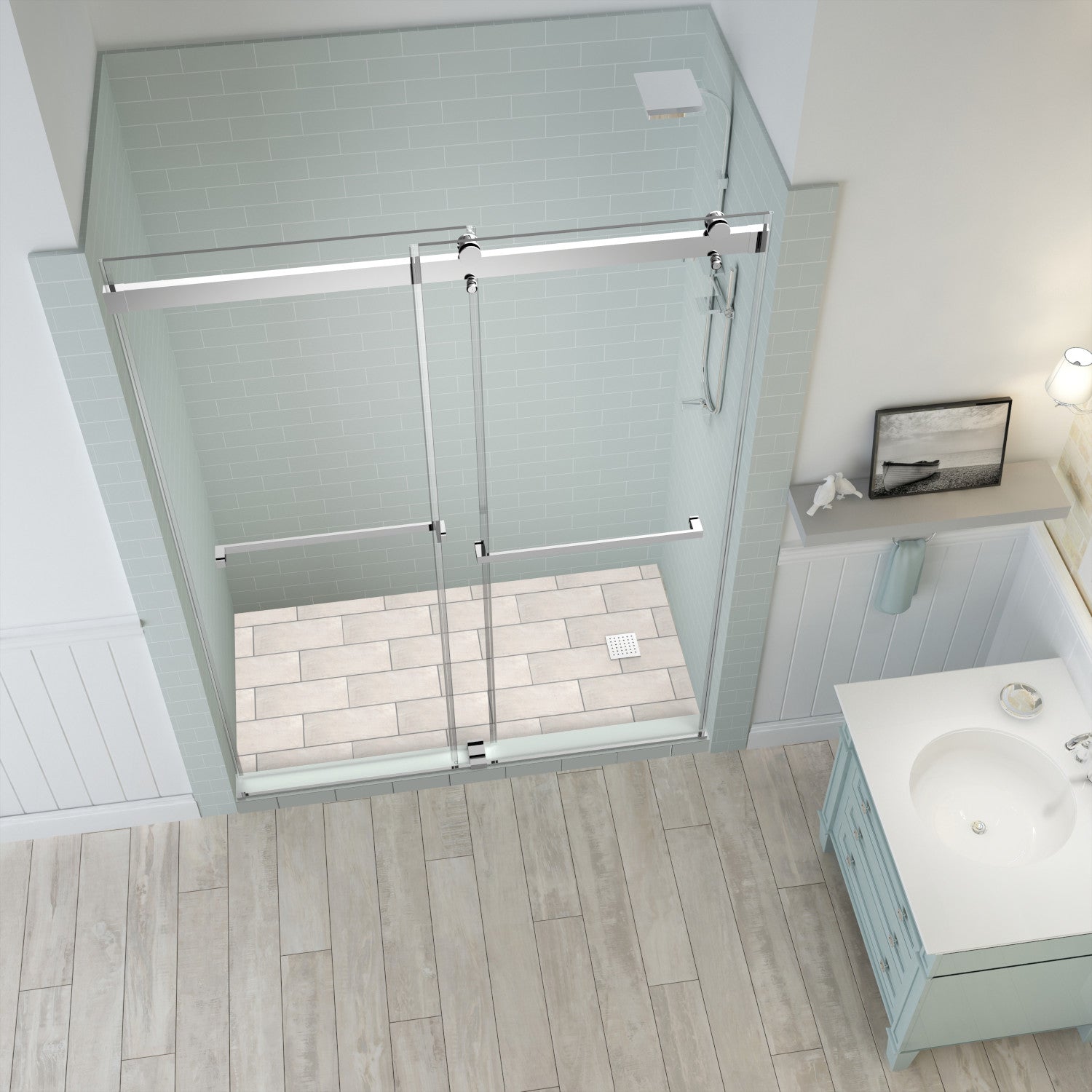 Rivage 56 in. to 60 in. W x 76 in. H Frameless Double-Bypass Sliding Shower Door with Clear Glass in Chrome 2