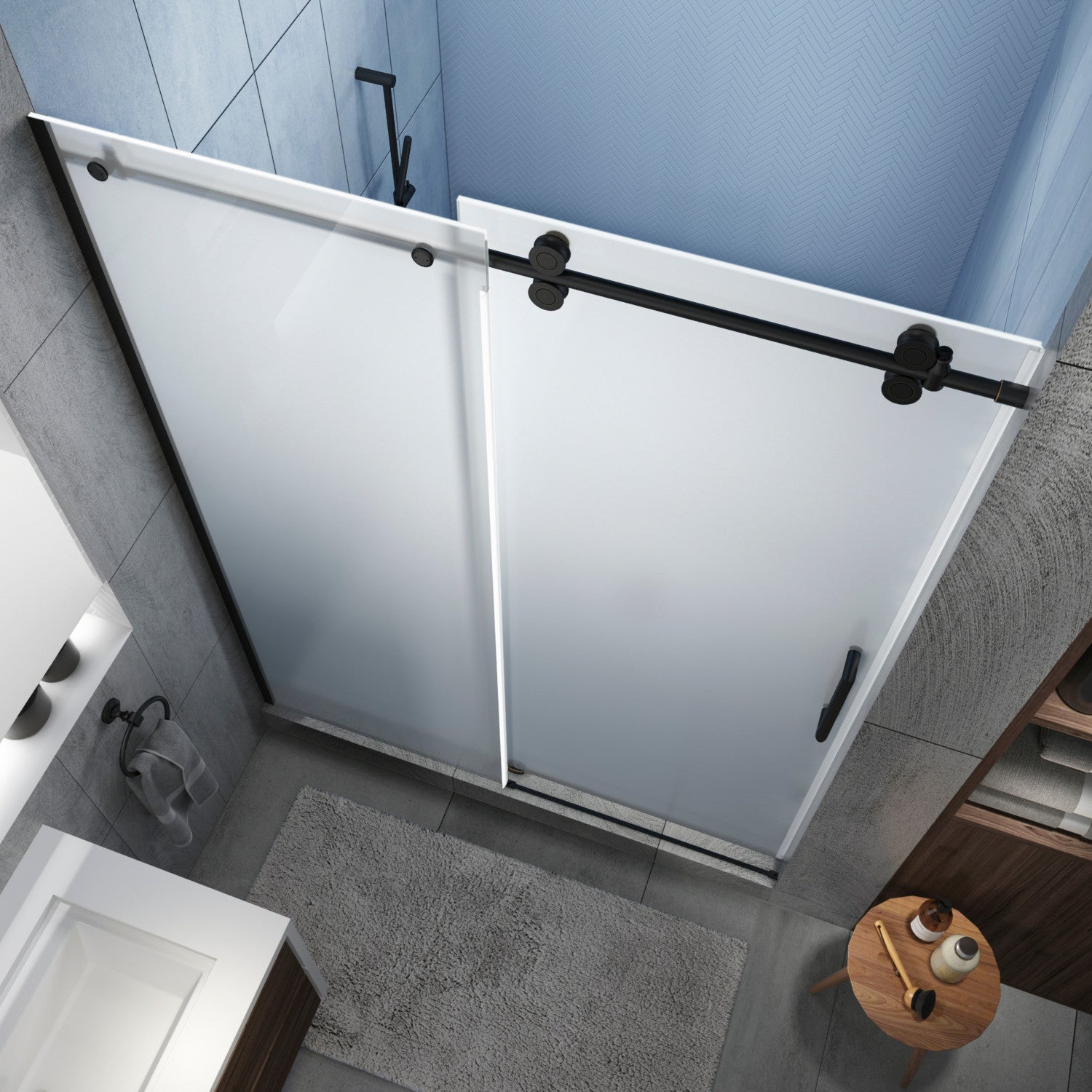 Langham XL 68 in. to 72 in. W x 80 in. H Frameless Sliding Shower Door with Ultra-Bright Frosted Glass in Oil Rubbed Bronze 2