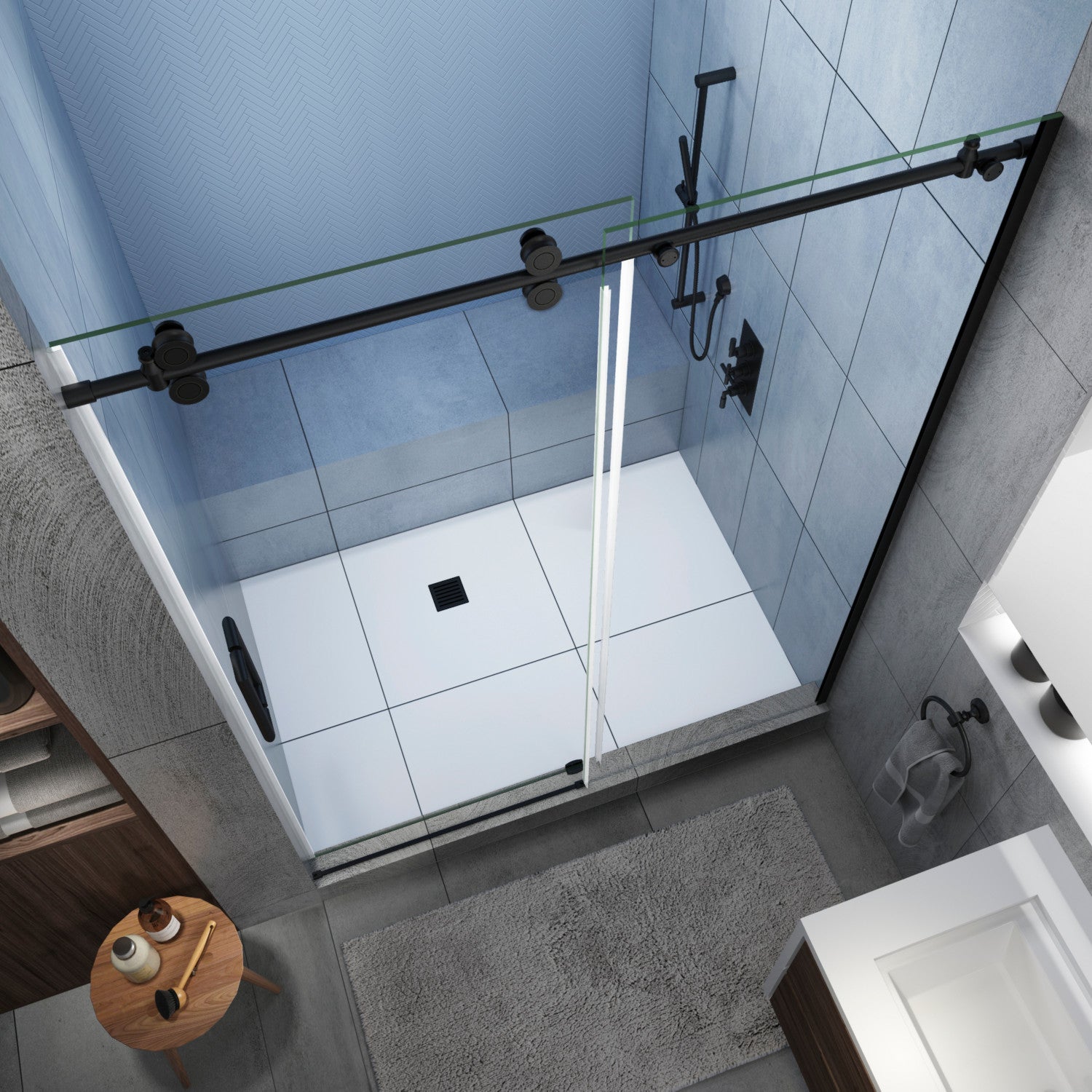 Langham XL 68 in. to 72 in. W x 80 in. H Frameless Sliding Shower Door with Clear Glass in Matte Black, Left Hand 2
