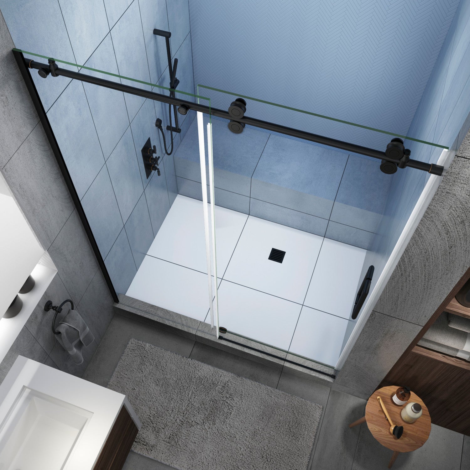 Langham XL 68 in. to 72 in. W x 80 in. H Frameless Sliding Shower Door with Clear Glass in Oil Rubbed Bronze, Right Hand 2
