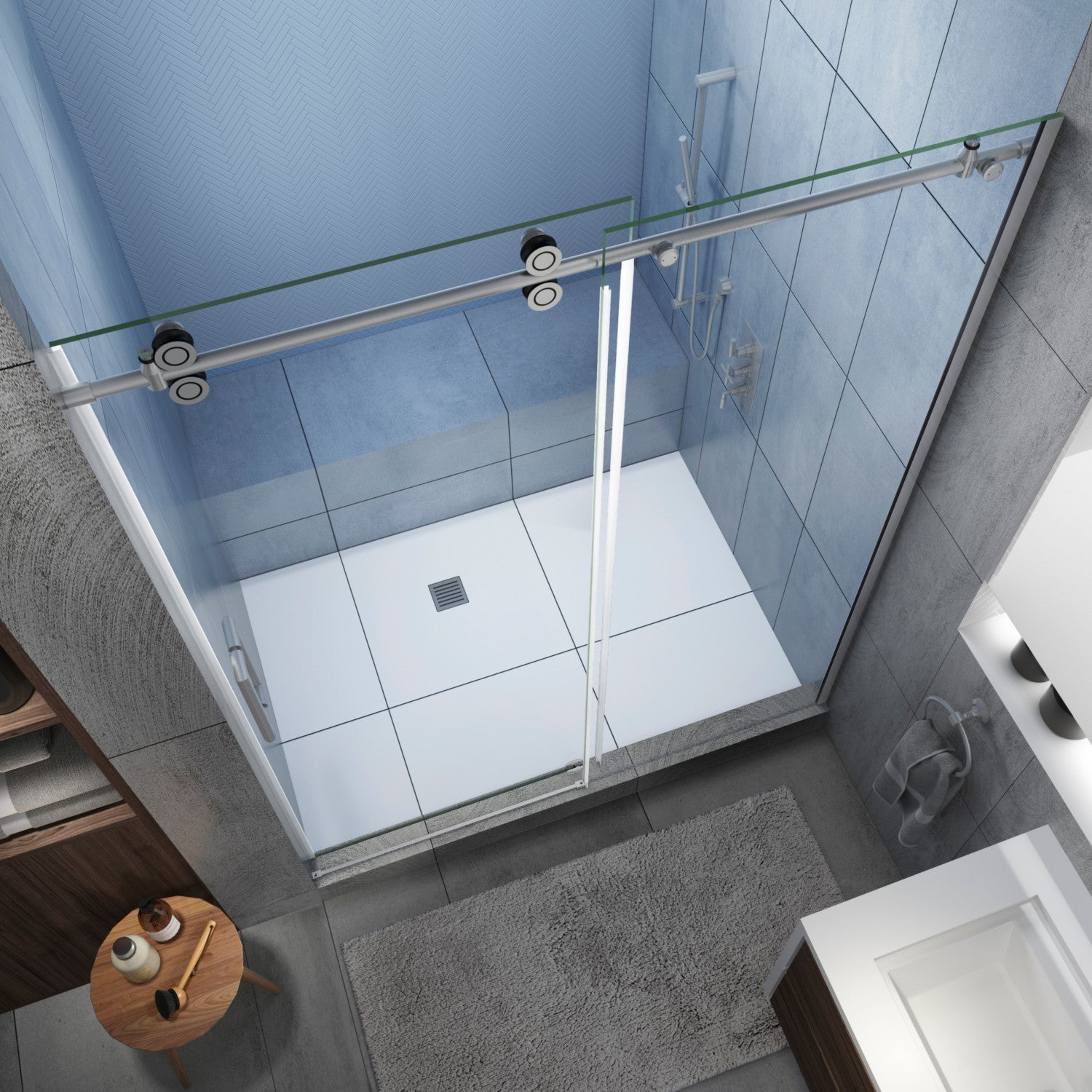Langham XL 68 in. to 72 in. W x 80 in. H Frameless Sliding Shower Door with Clear Glass in Stainless Steel, Left Hand 2