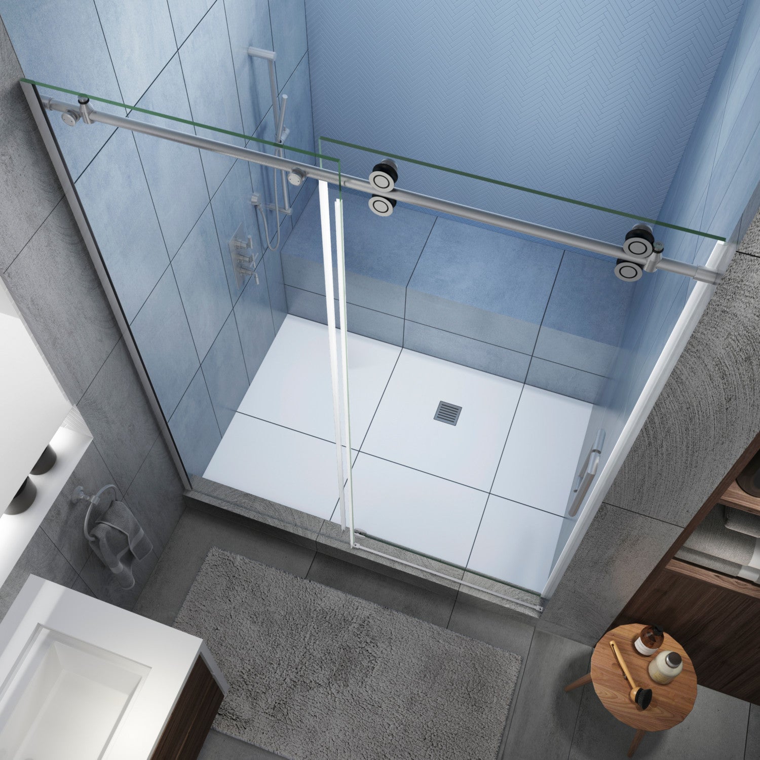 Langham XL 68 in. to 72 in. W x 80 in. H Frameless Sliding Shower Door with Clear Glass in Stainless Steel, Right Hand 2