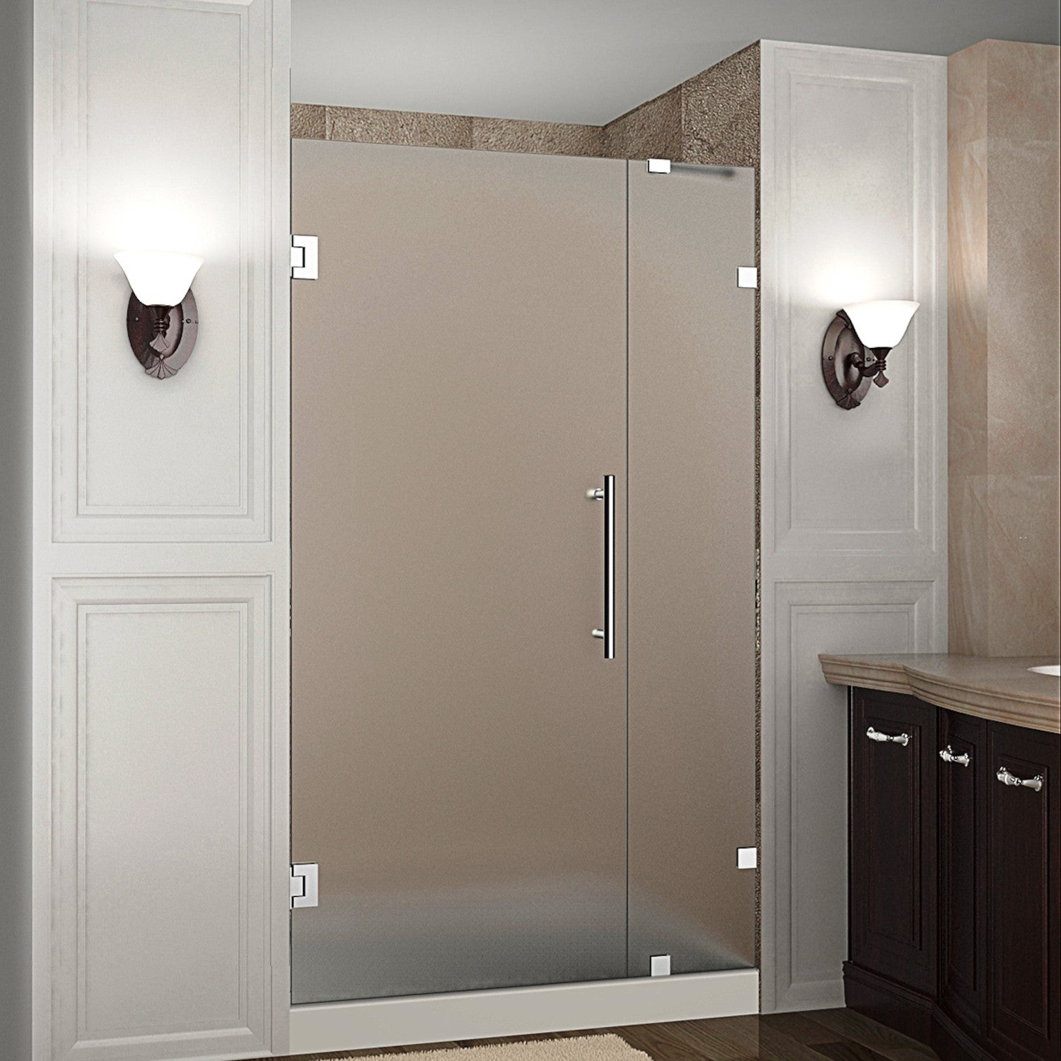 Nautis 33.25 in. to 34.25 in. W x 72 in. H Frameless Hinged Shower Door with Frosted Glass in Chrome 1