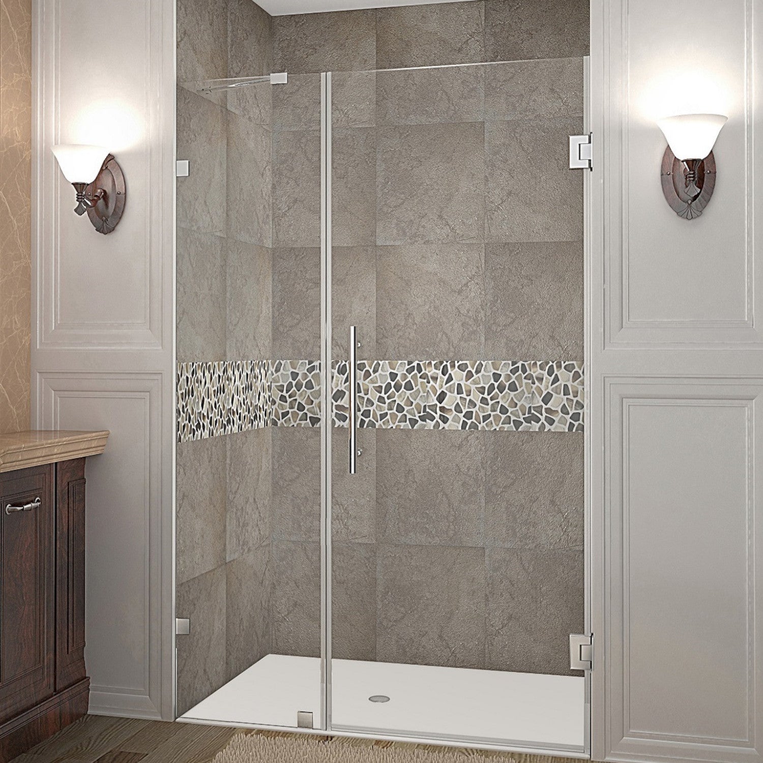 Nautis 41.25 in. to 42.25 in. W x 72 in. H Frameless Hinged Shower Door with Clear Glass in Chrome 1