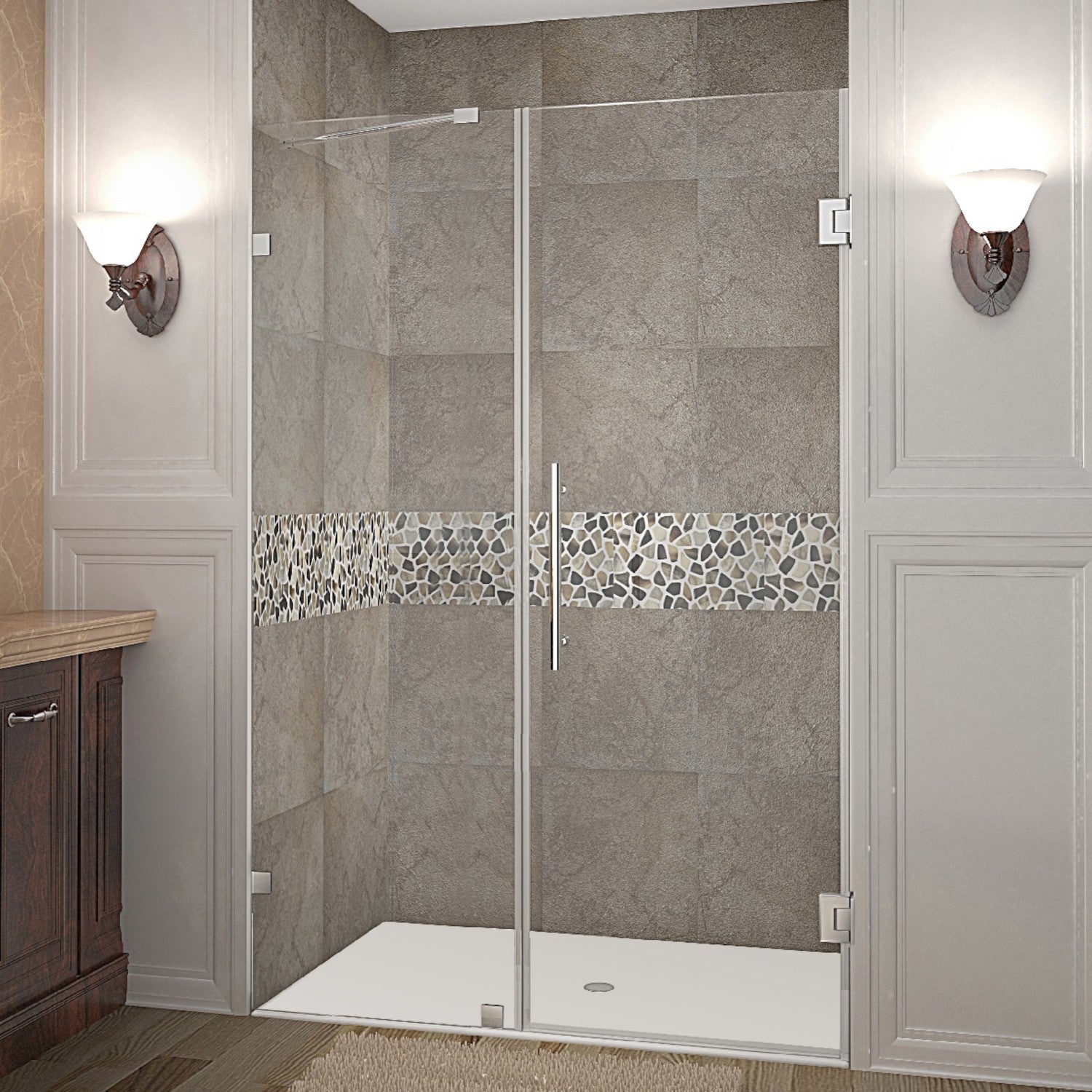 Nautis 50.25 in. to 51.25 in. W x 72 in. H Frameless Hinged Shower Door with Clear Glass in Chrome 1