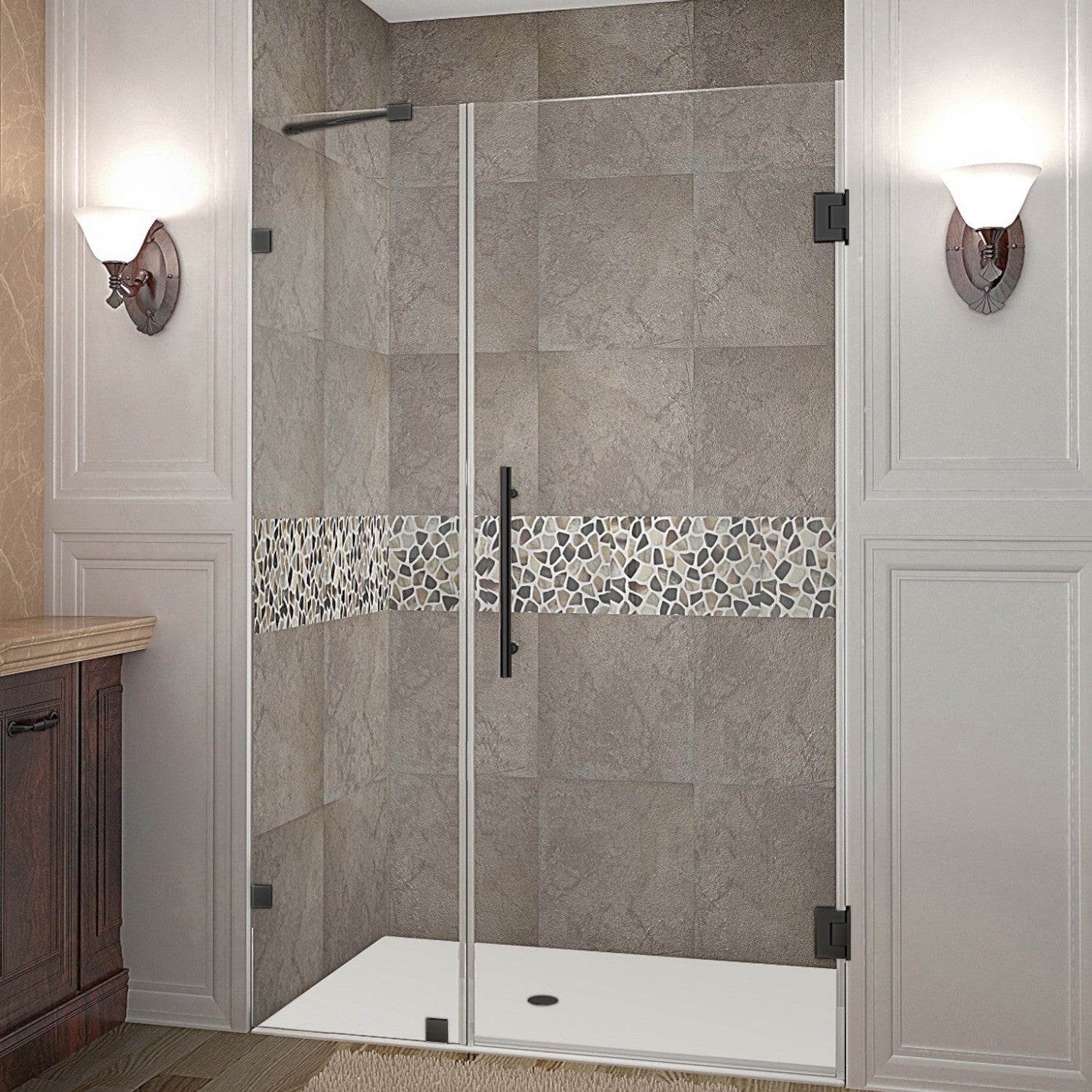 Nautis 36.25 in. to 37.25 in. W x 72 in. H Frameless Hinged Shower Door with Clear Glass in Matte Black 1