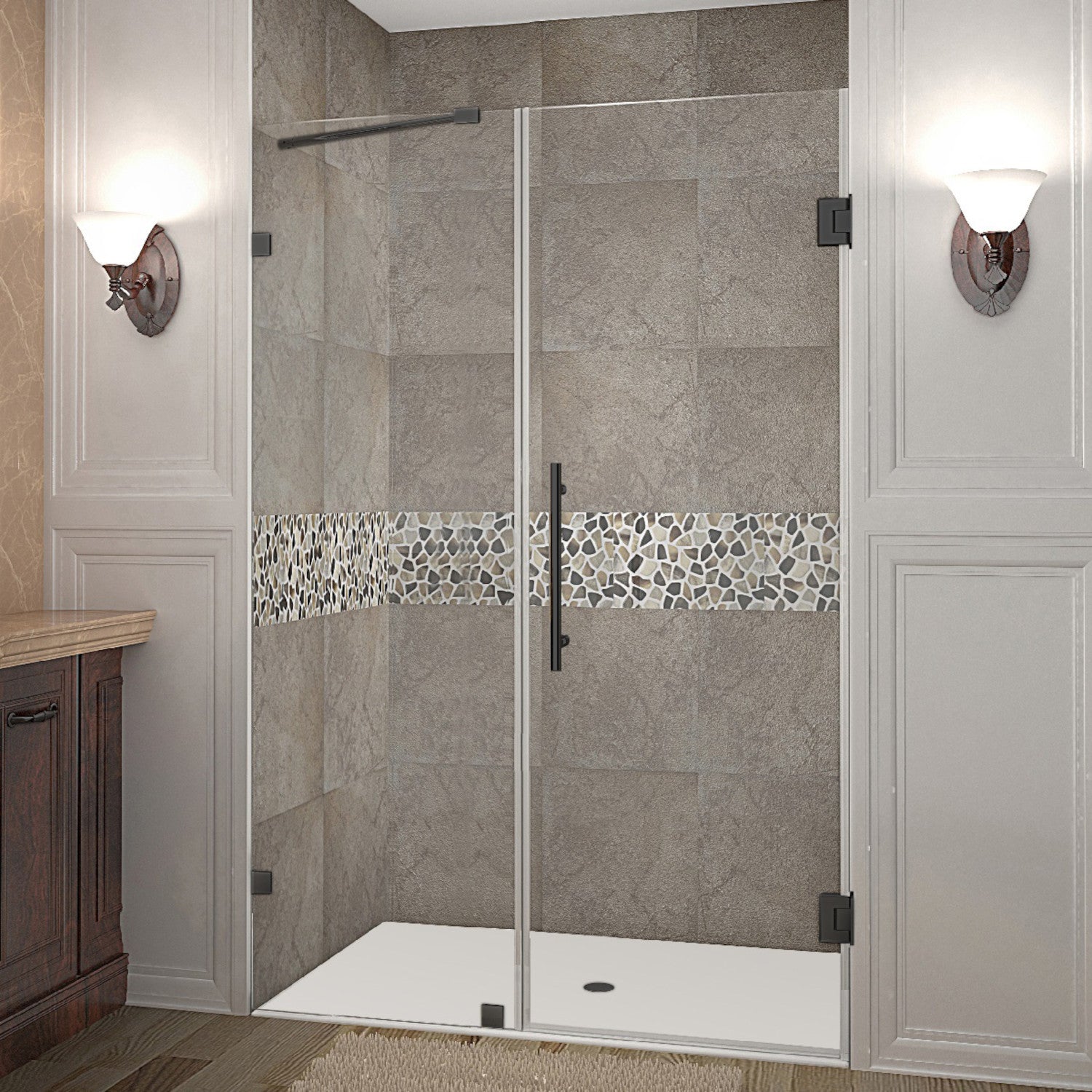 Nautis 50.25 in. to 51.25 in. W x 72 in. H Frameless Hinged Shower Door with Clear Glass in Matte Black 1