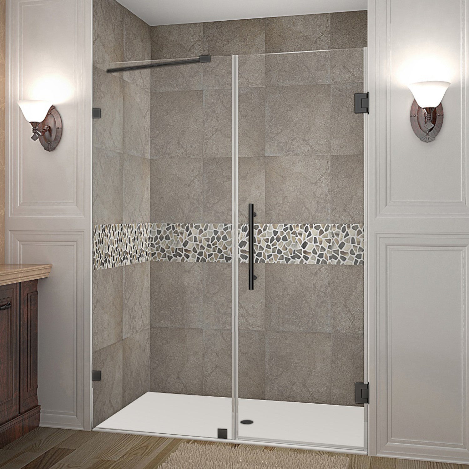 Nautis 58.25 in. to 59.25 in. W x 72 in. H Frameless Hinged Shower Door with Clear Glass in Matte Black 1