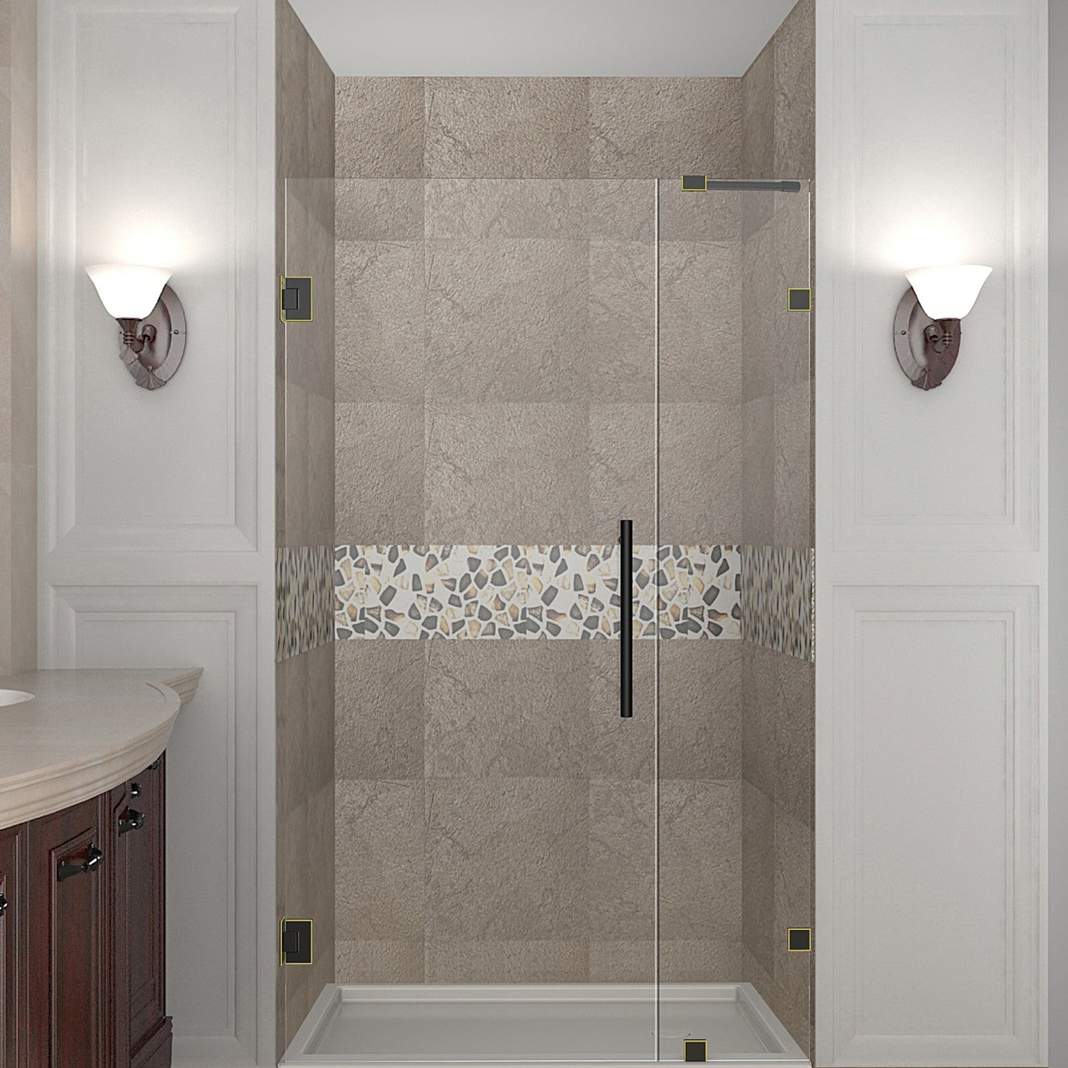 Nautis 34.25 in. to 35.25 in. W x 72 in. H Frameless Hinged Shower Door with Clear Glass in Oil Rubbed Bronze 1