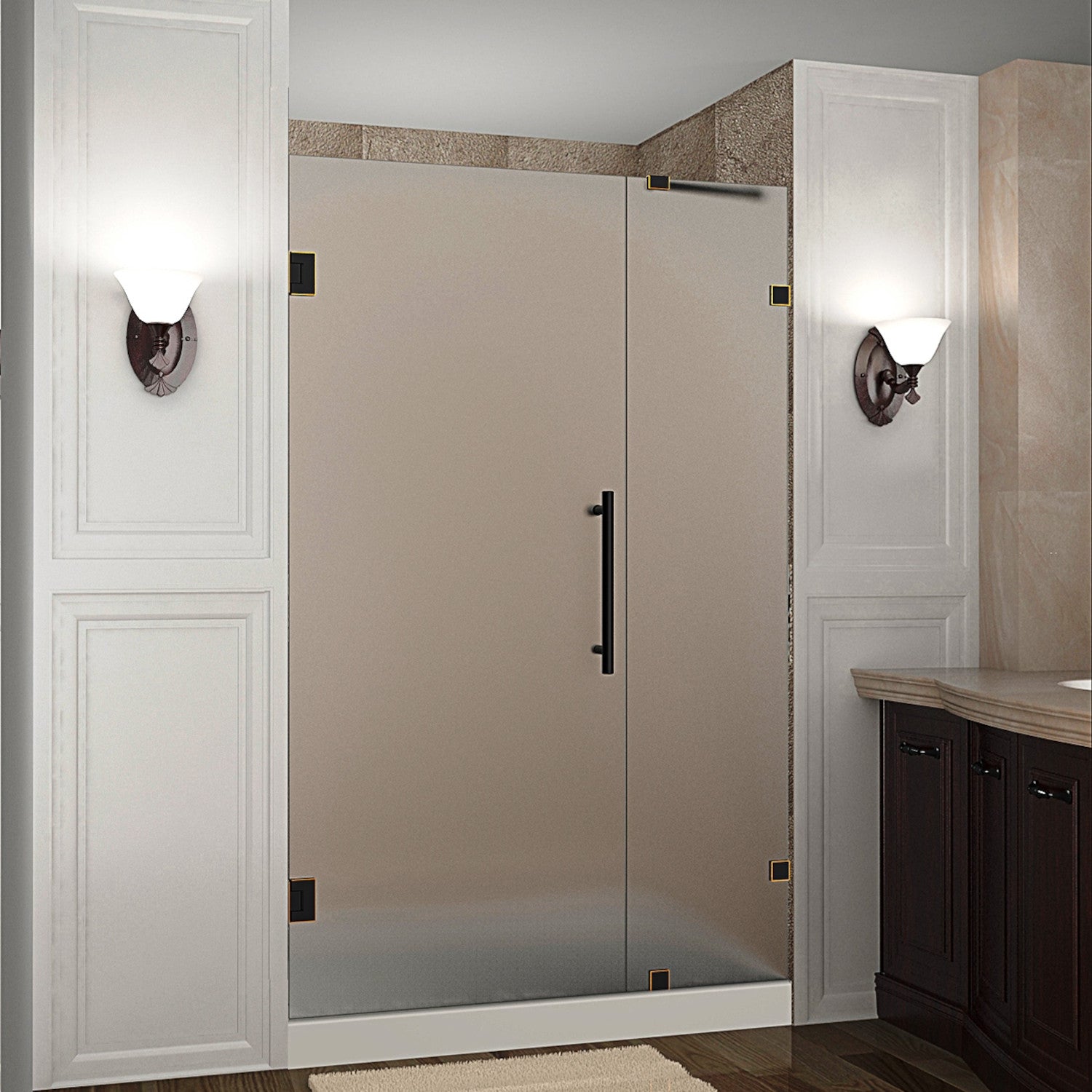 Nautis 36.25 in. to 37.25 in. W x 72 in. H Frameless Hinged Shower Door with Frosted Glass in Oil Rubbed Bronze 1