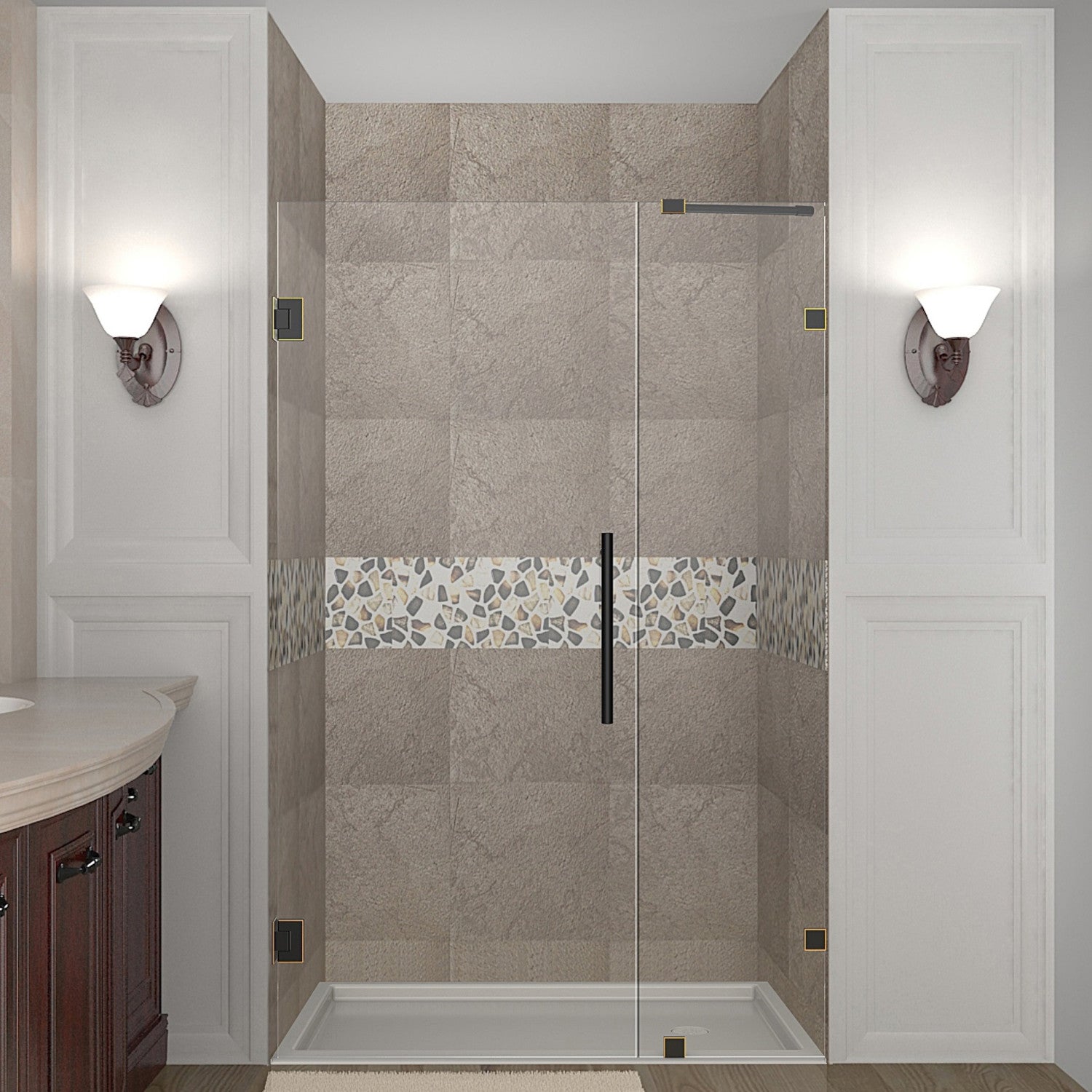 Nautis 40.25 in. to 41.25 in. W x 72 in. H Frameless Hinged Shower Door with Clear Glass in Oil Rubbed Bronze 1