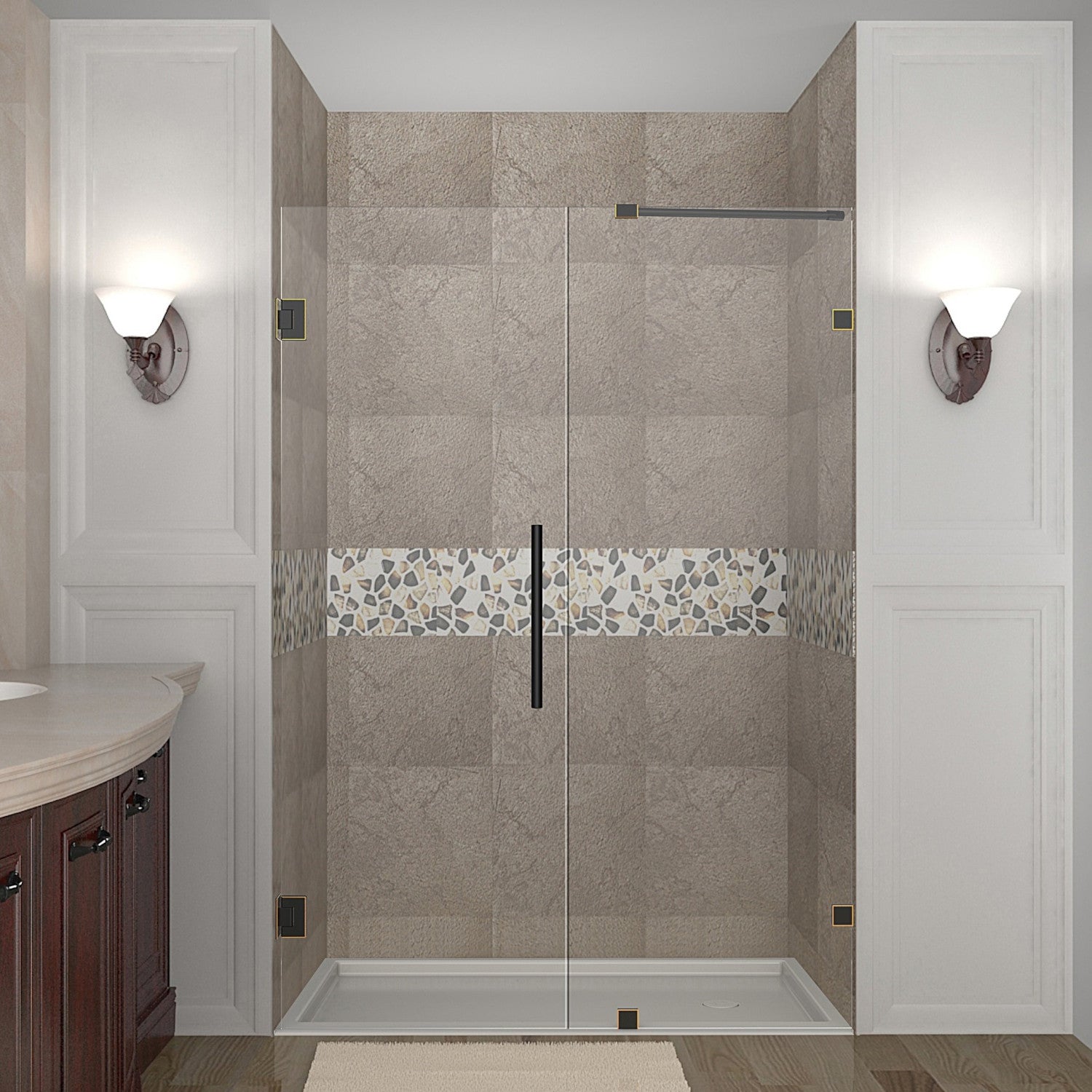 Nautis 48.25 in. to 49.25 in. W x 72 in. H Frameless Hinged Shower Door with Clear Glass in Oil Rubbed Bronze 1