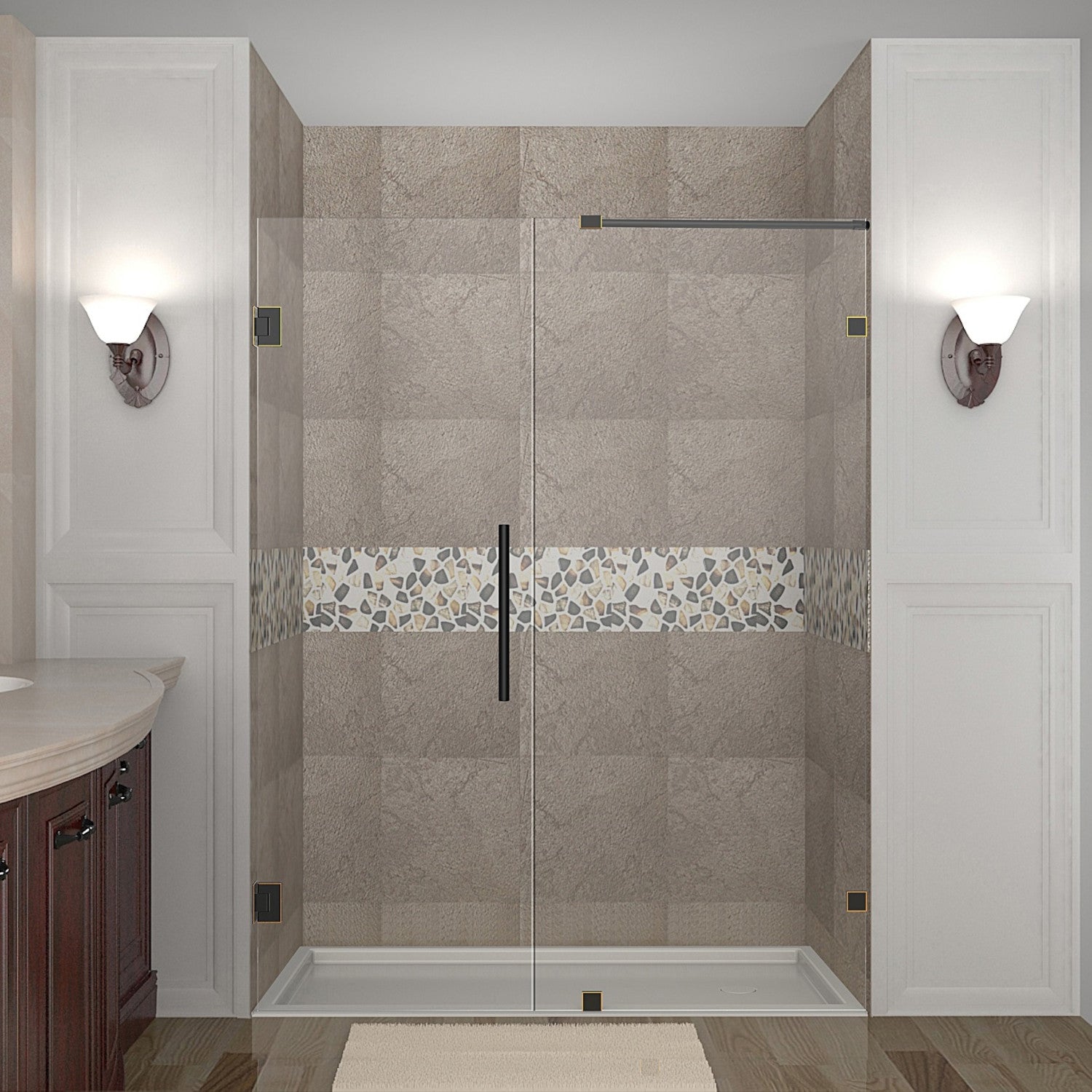 Nautis 51.25 in. to 52.25 in. W x 72 in. H Frameless Hinged Shower Door with Clear Glass in Oil Rubbed Bronze 1